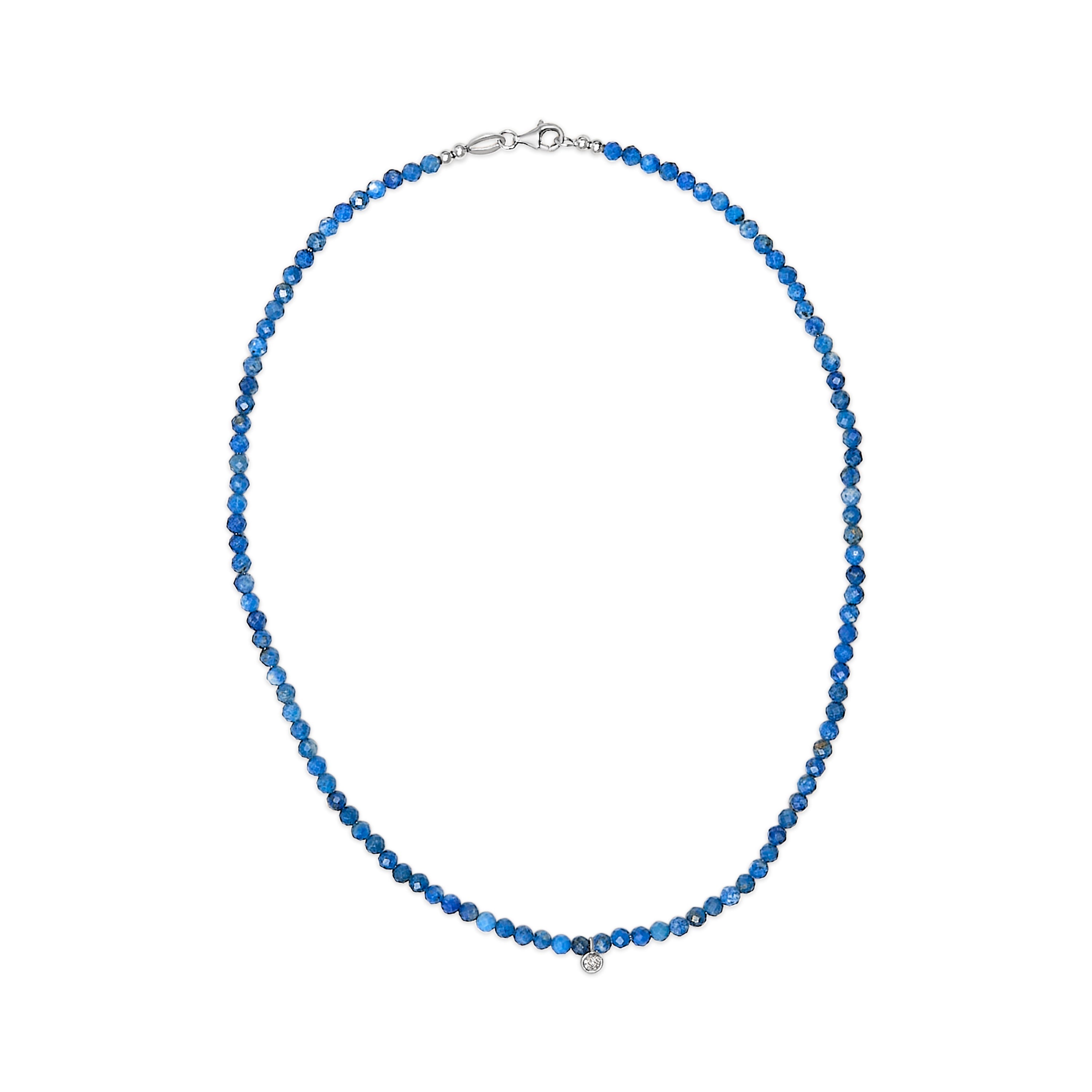 Sterling Silver Diamond Accent Blue Lapis Bead Station Necklace on sale at MyriadMart