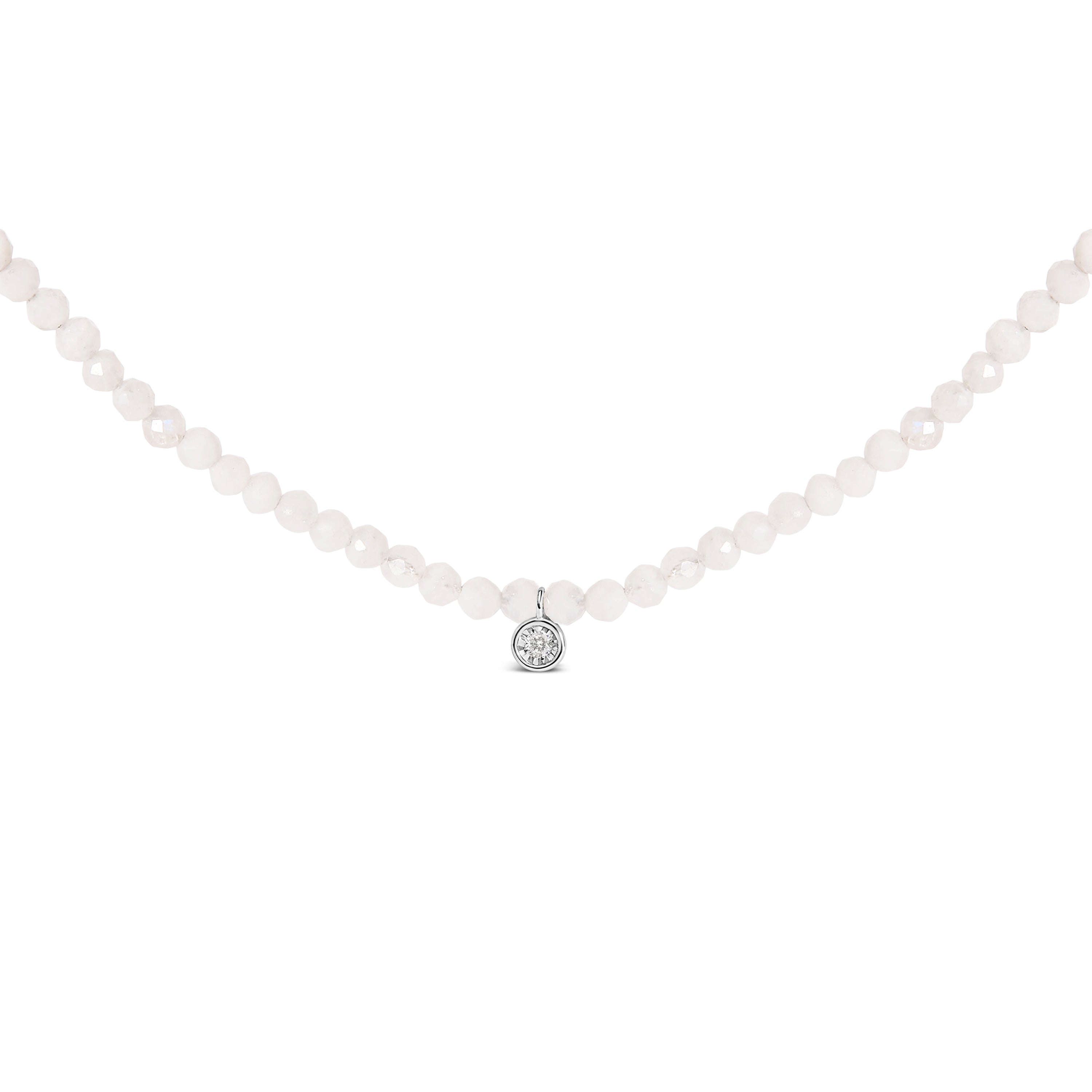 Sterling Silver Moonstone Bead Station Necklace with Diamond Accent on sale at MyriadMart