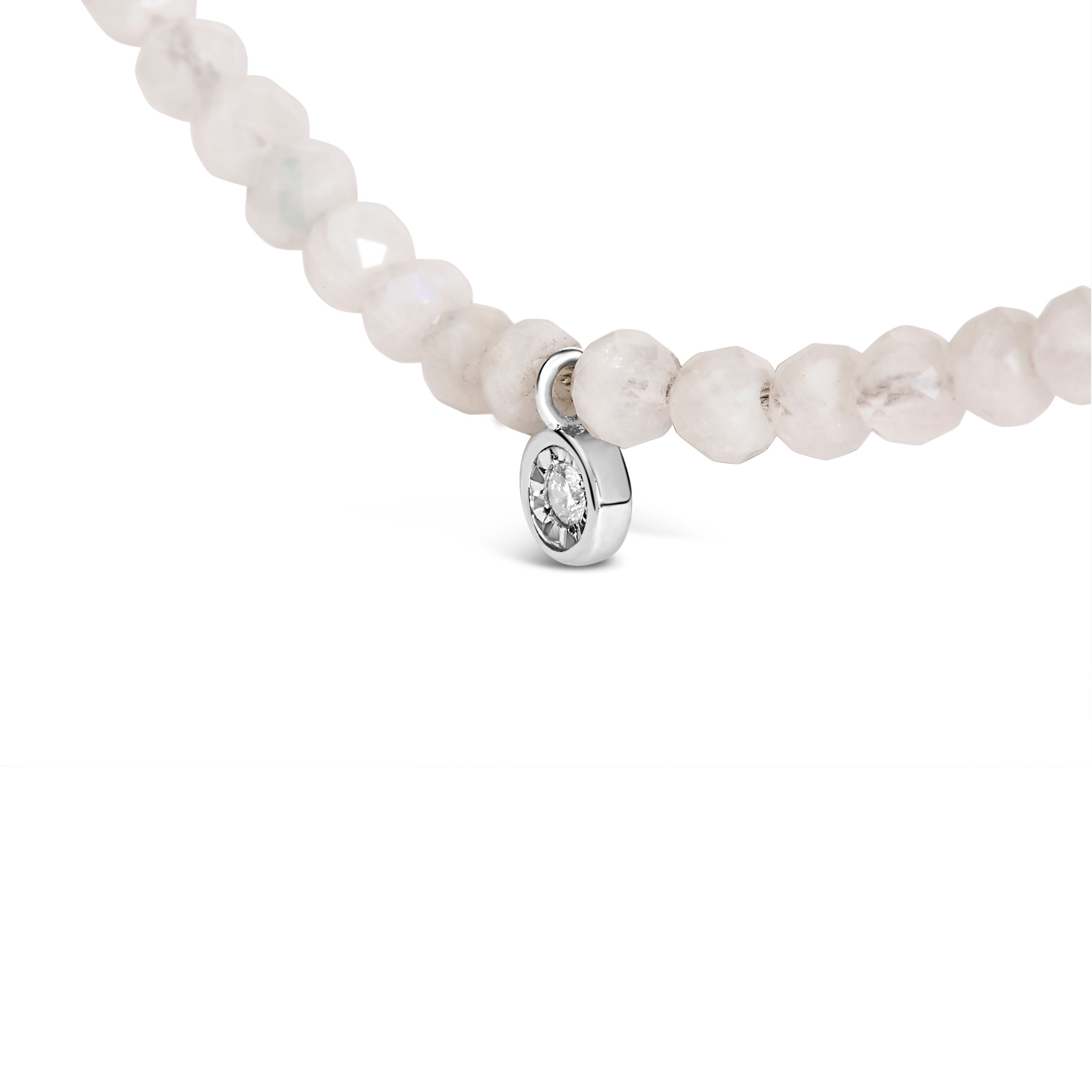 Sterling Silver Moonstone Bead Station Necklace with Diamond Accent on sale at MyriadMart