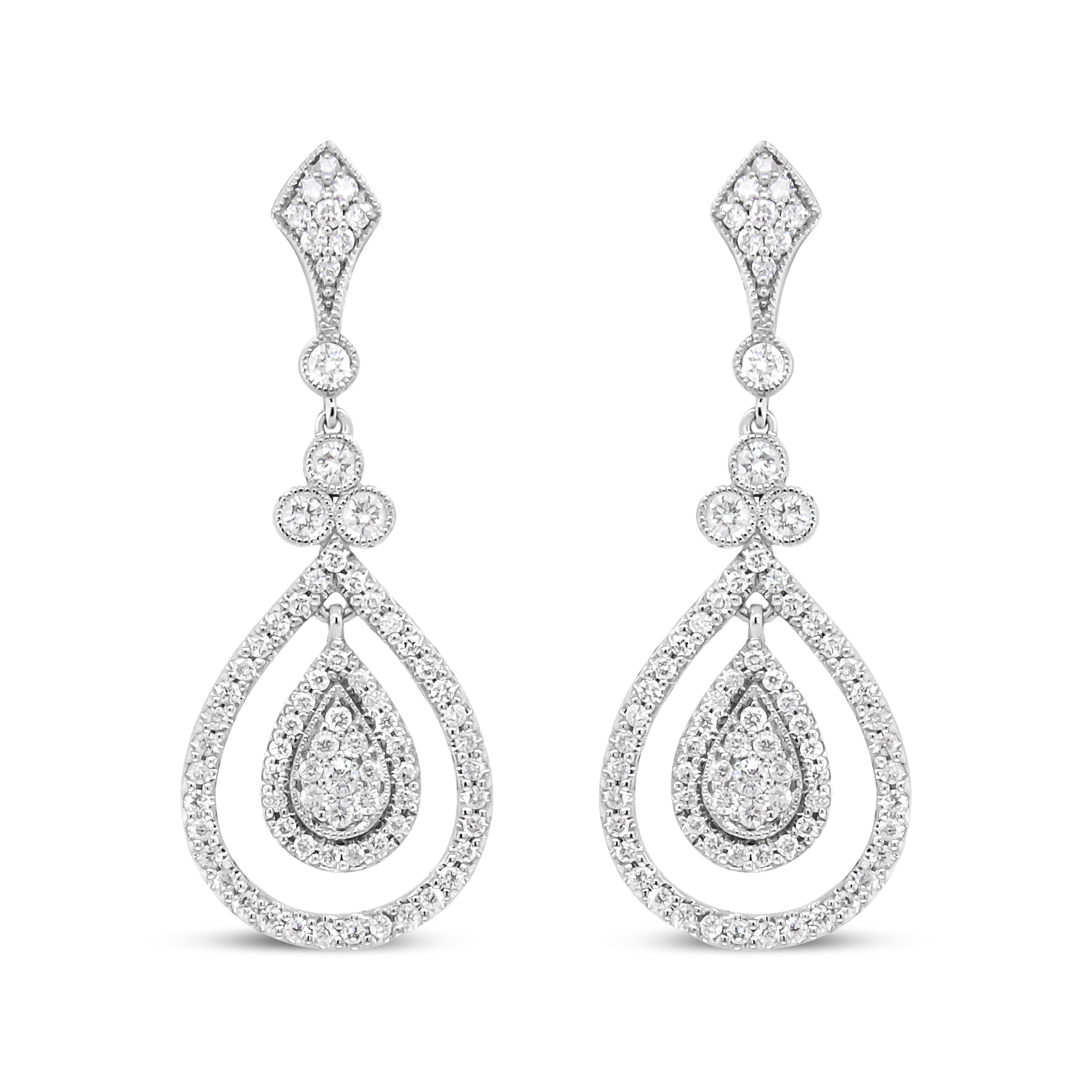 18K White Gold 1 1/4 Cttw Round Diamond Openwork Teardrop-Shaped Dangle Earrings F-G Color, VS1-VS2 Clarity on sale at MyriadMart