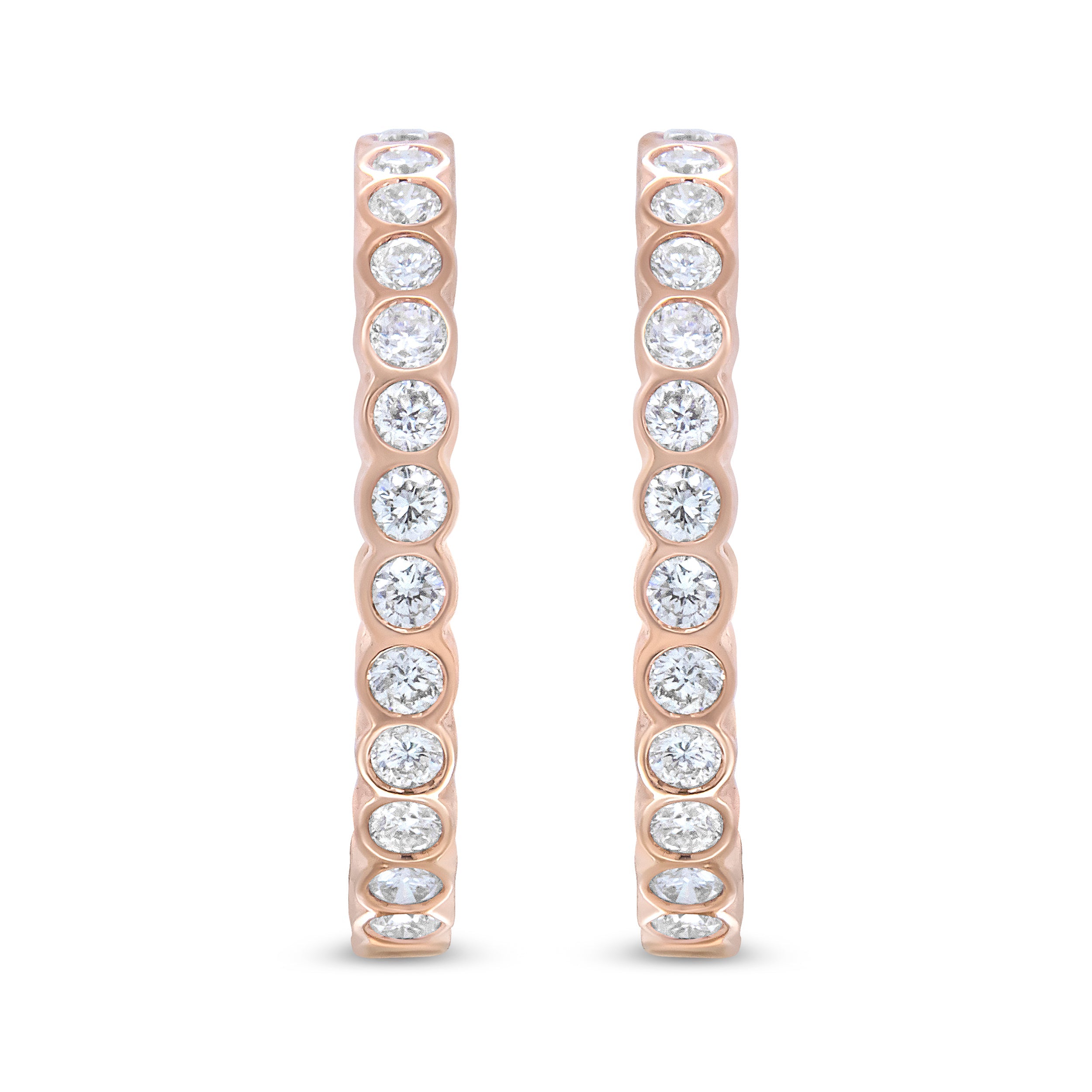18K Rose Gold 1 Cttw Round Bezel-Set Diamond Hoop Earrings F-G Color, VS1-VS2 Clarity on sale at MyriadMart