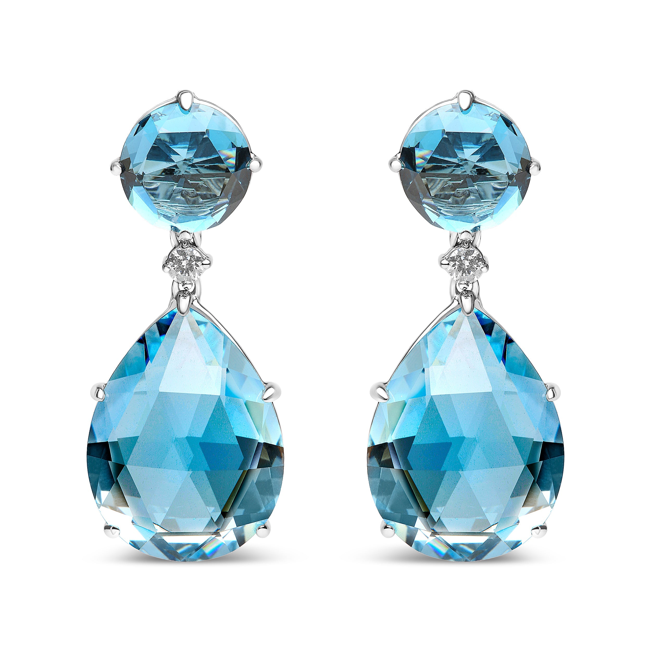 18K White Gold 1/5 Cttw Diamond with Round London Blue Topaz and 20 x 15mm Pear Cut Sky Blue Topaz Gemstone Dangle Earring G-H Color, SI1-SI2 Clarity on sale at MyriadMart