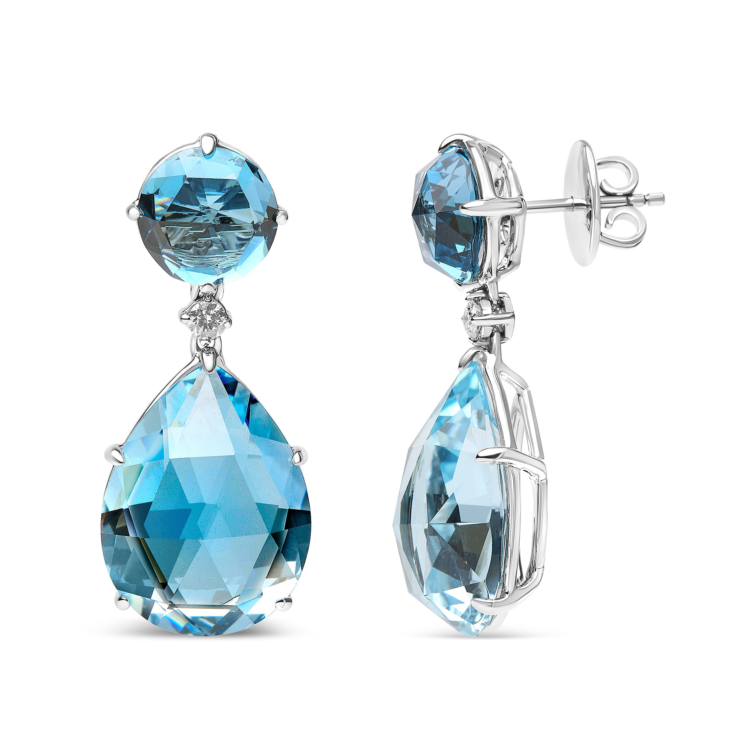 18K White Gold 1/5 Cttw Diamond with Round London Blue Topaz and 20 x 15mm Pear Cut Sky Blue Topaz Gemstone Dangle Earring G-H Color, SI1-SI2 Clarity on sale at MyriadMart