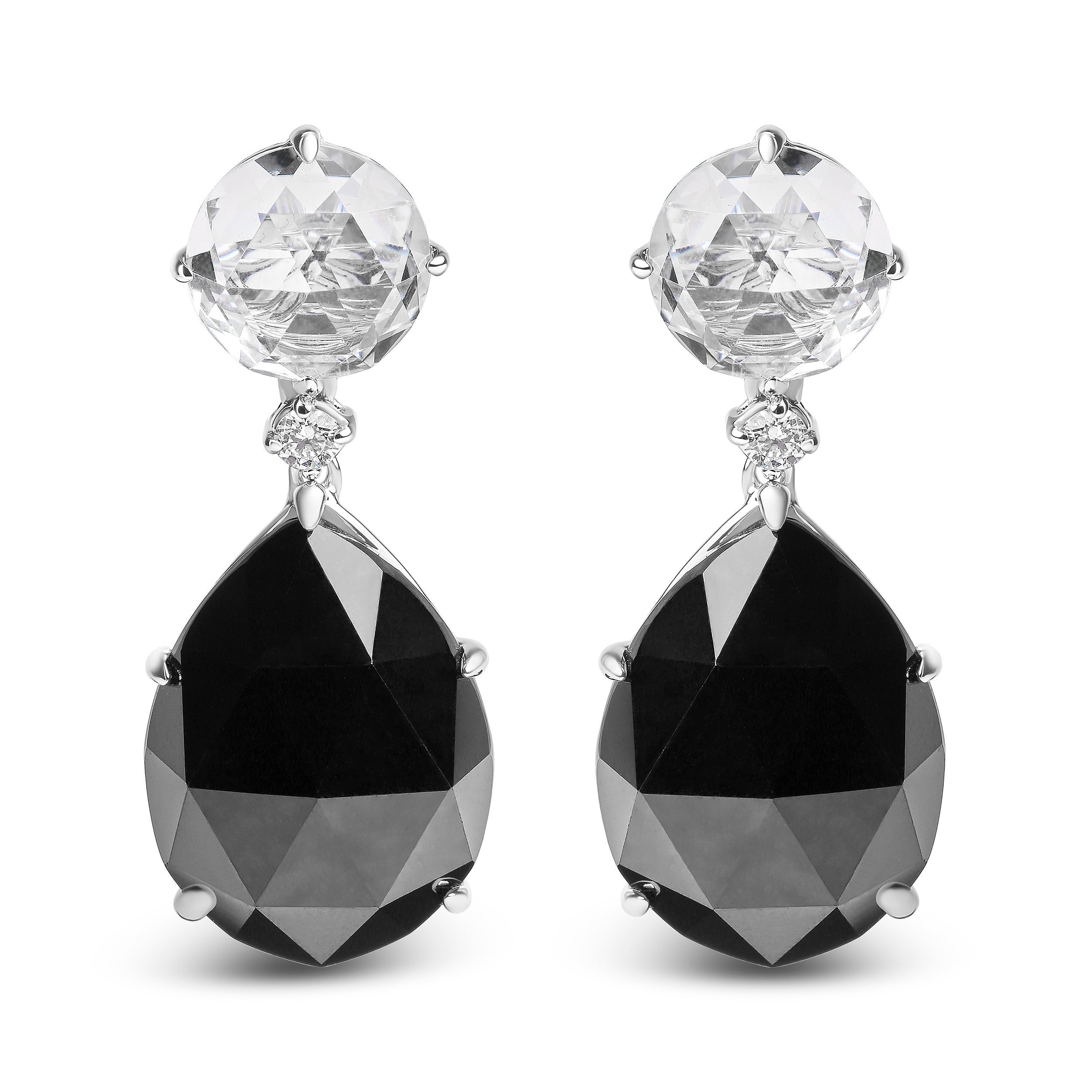18K White Gold 1/5 Cttw Diamond with Round White Topaz and 20x15mm Pear Cut Black Onyx Gemstone Dangle Earring G-H Color, SI1-SI2 Clarity on sale at MyriadMart