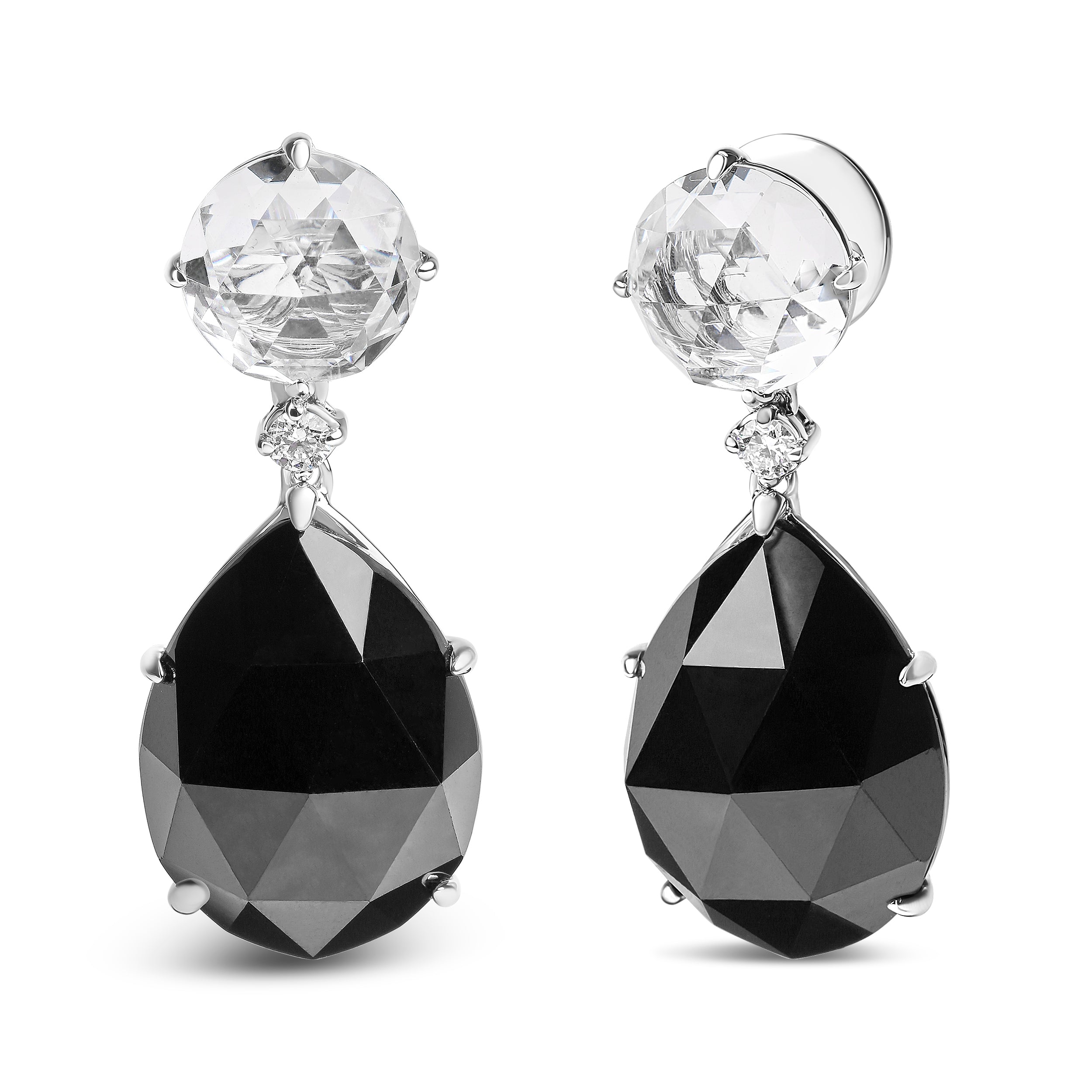 18K White Gold 1/5 Cttw Diamond with Round White Topaz and 20x15mm Pear Cut Black Onyx Gemstone Dangle Earring G-H Color, SI1-SI2 Clarity on sale at MyriadMart