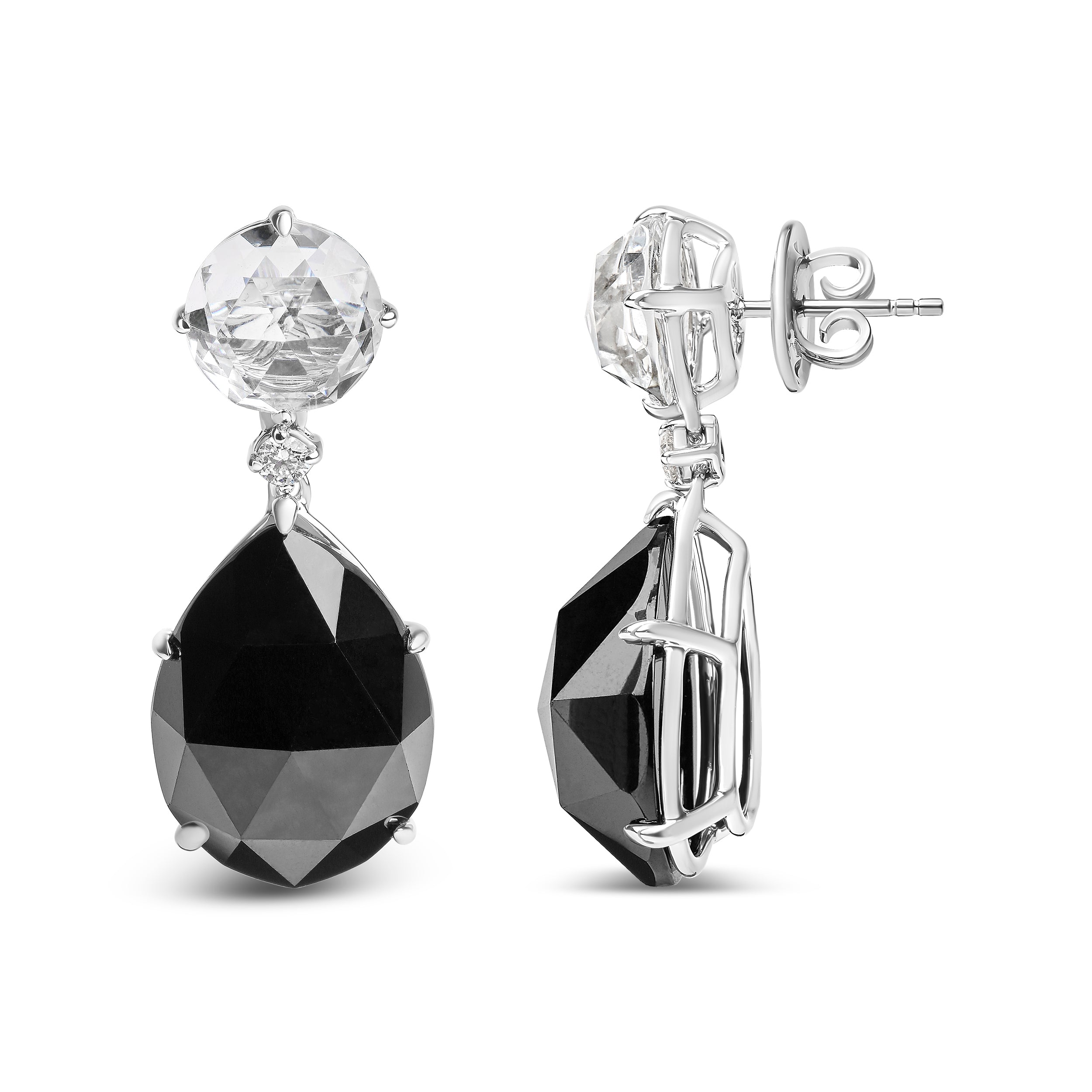 18K White Gold 1/5 Cttw Diamond with Round White Topaz and 20x15mm Pear Cut Black Onyx Gemstone Dangle Earring G-H Color, SI1-SI2 Clarity on sale at MyriadMart