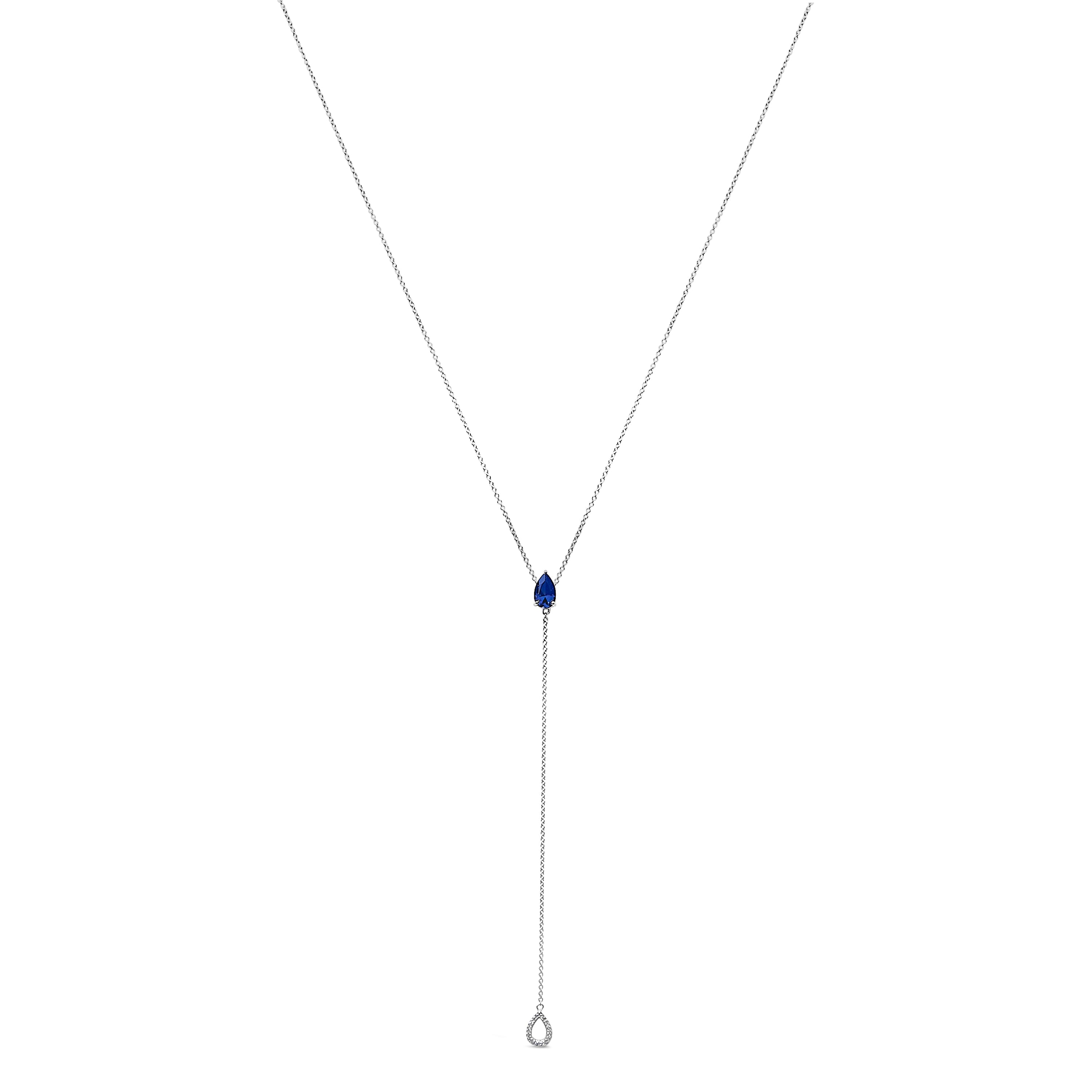 Sterling Silver Created Blue Sapphire and Diamond Accent Y Necklace on sale at MyriadMart