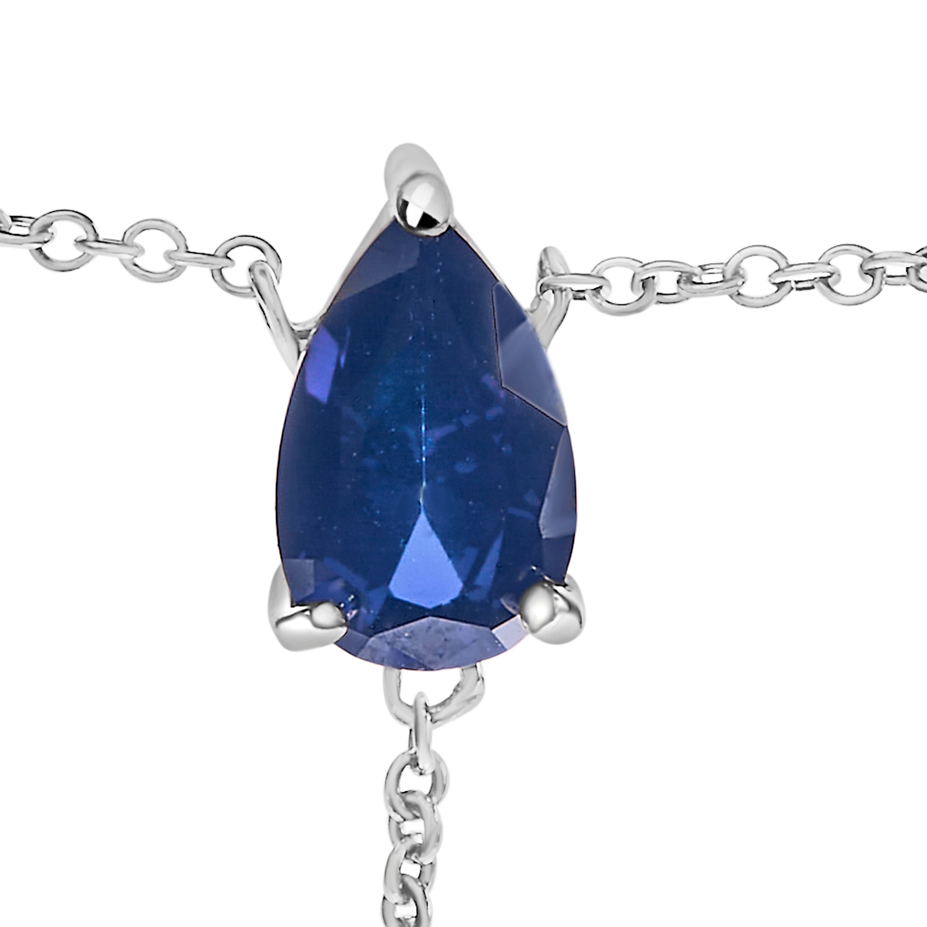 Sterling Silver Created Blue Sapphire and Diamond Accent Y Necklace on sale at MyriadMart