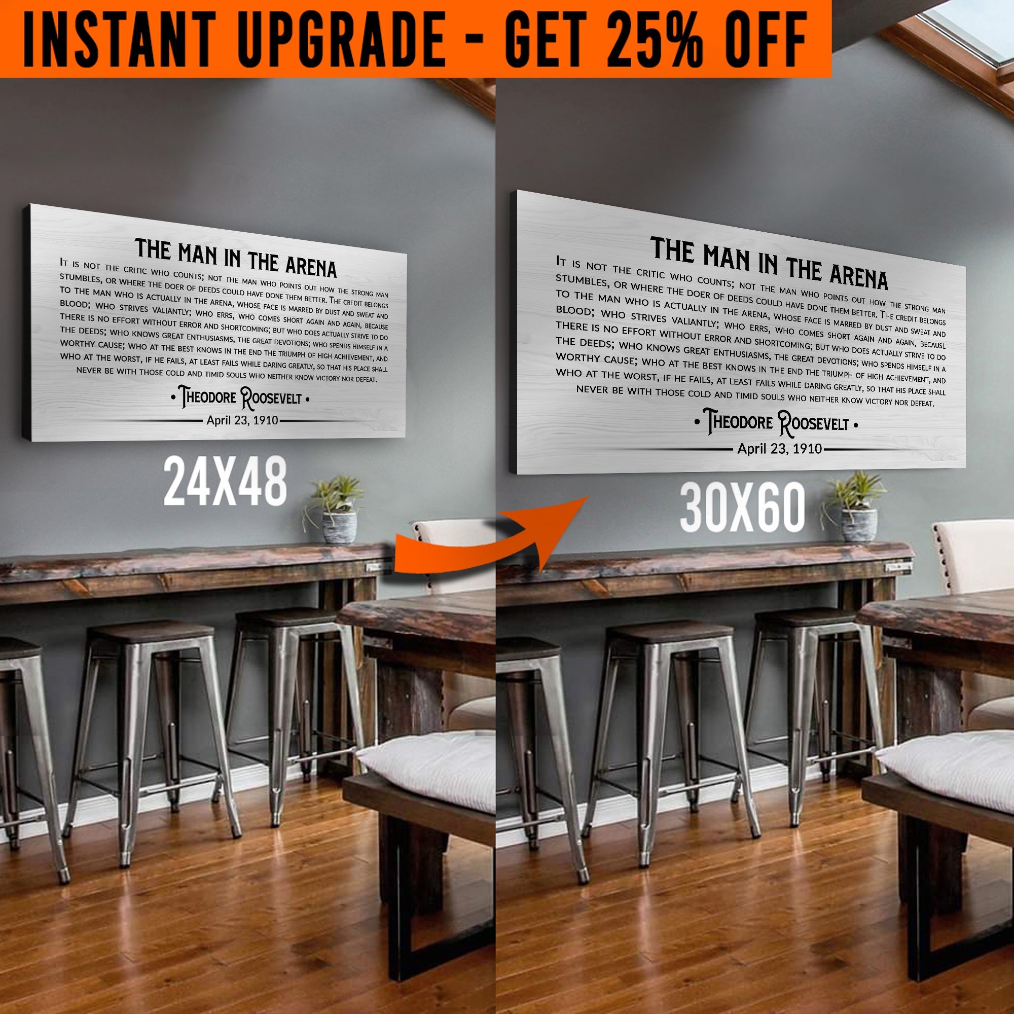 Upgrade Your 48x24 Inches 'The Man In The Arena' Style 1 Canvas To 60x30 Inches on sale at MyriadMart