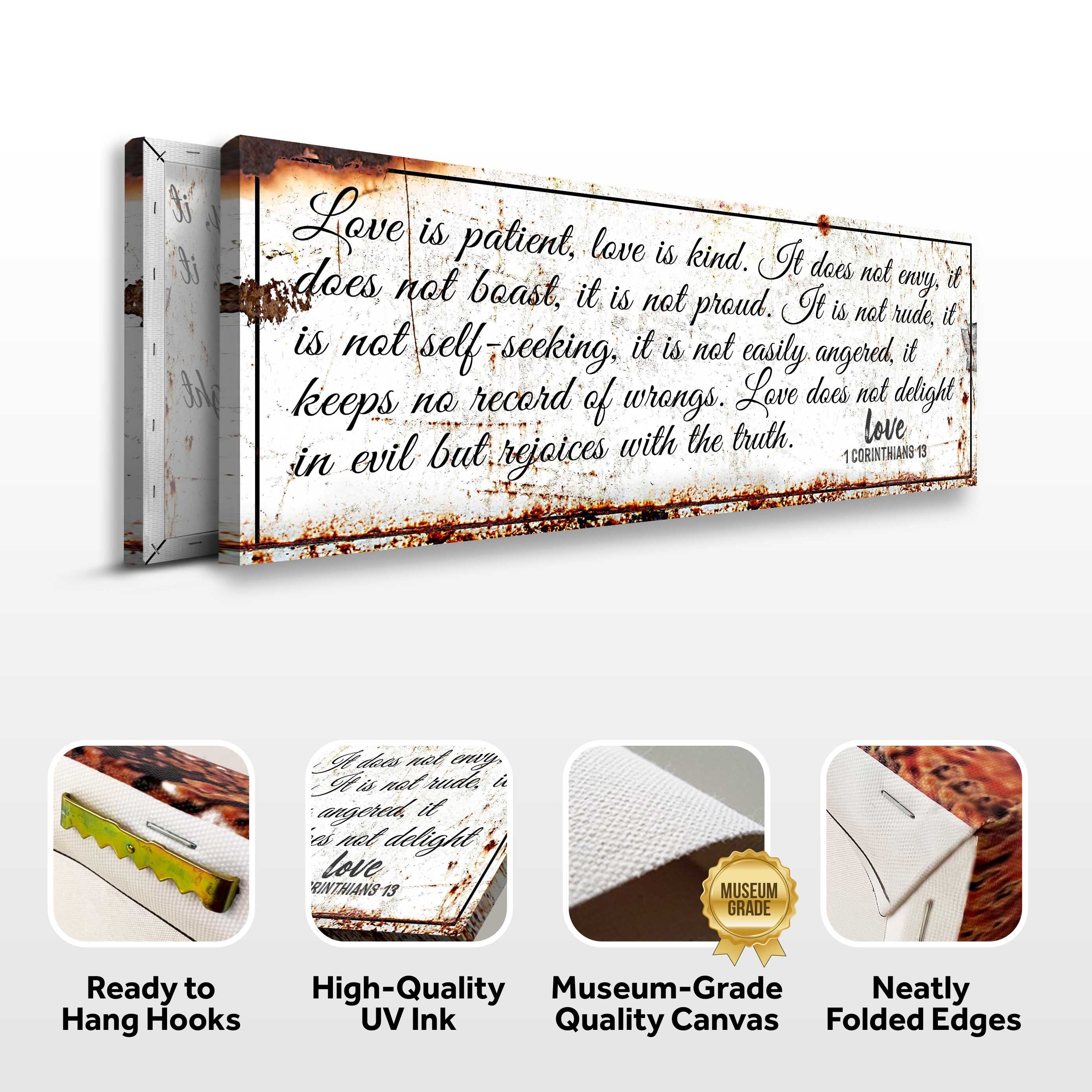 1 Corinthians 13 - Love Is Patient Rustic Sign on sale at MyriadMart