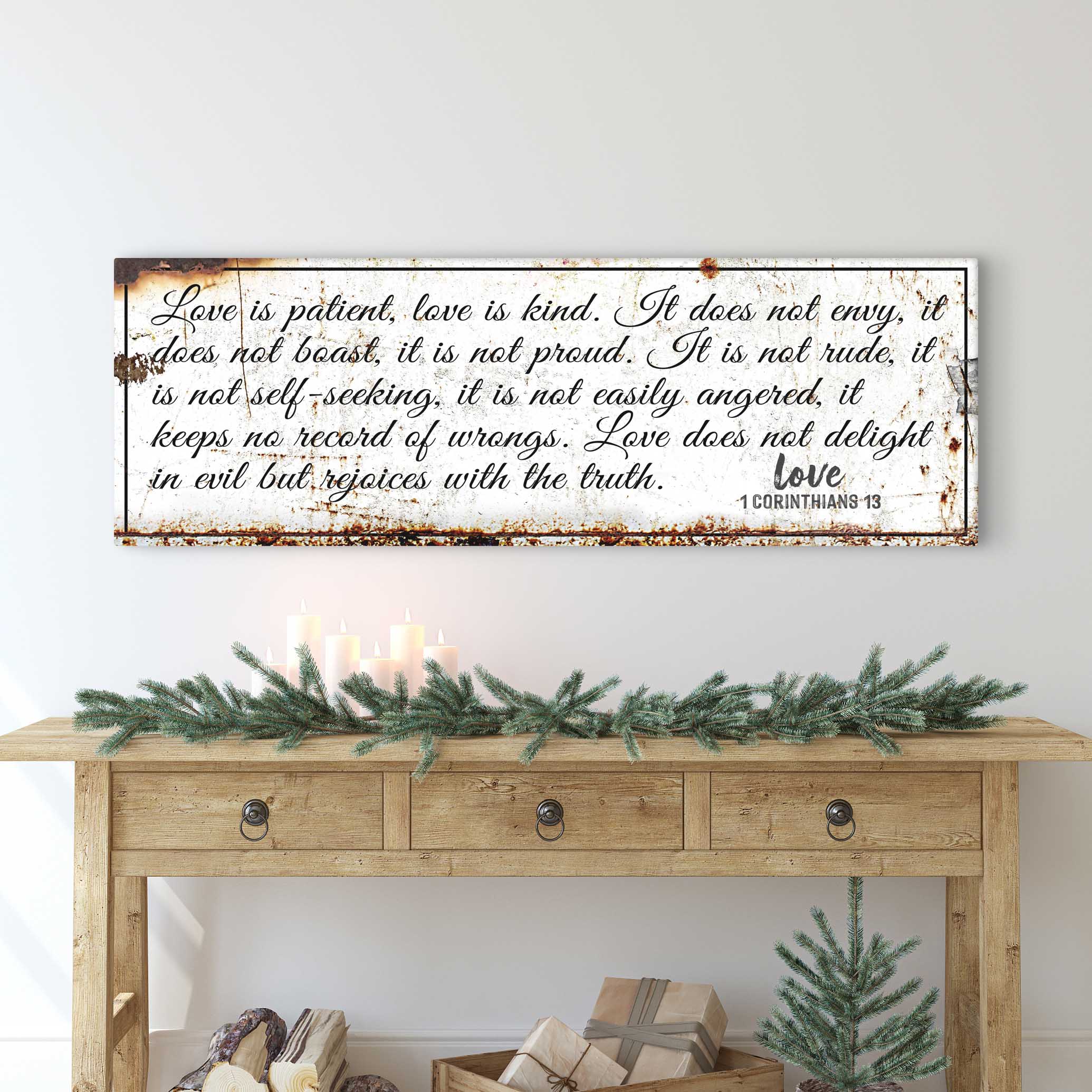 1 Corinthians 13 - Love Is Patient Rustic Sign on sale at MyriadMart