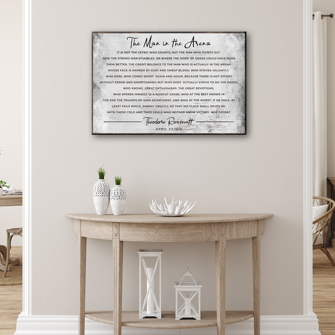 The Man In The Arena Grunge Sign on sale at MyriadMart