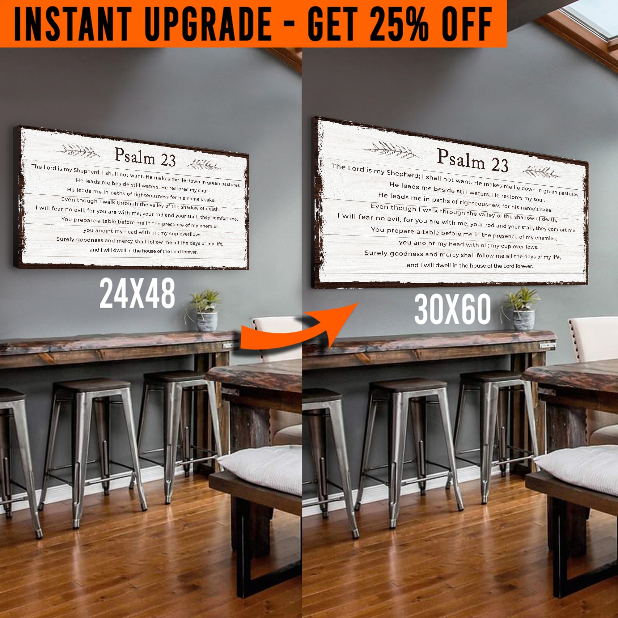 Upgrade Your 24x48 Inches 'Psalm 23 - The Lord Is My Shepherd' Style 1 Canvas To 60x30 Inches on sale at MyriadMart