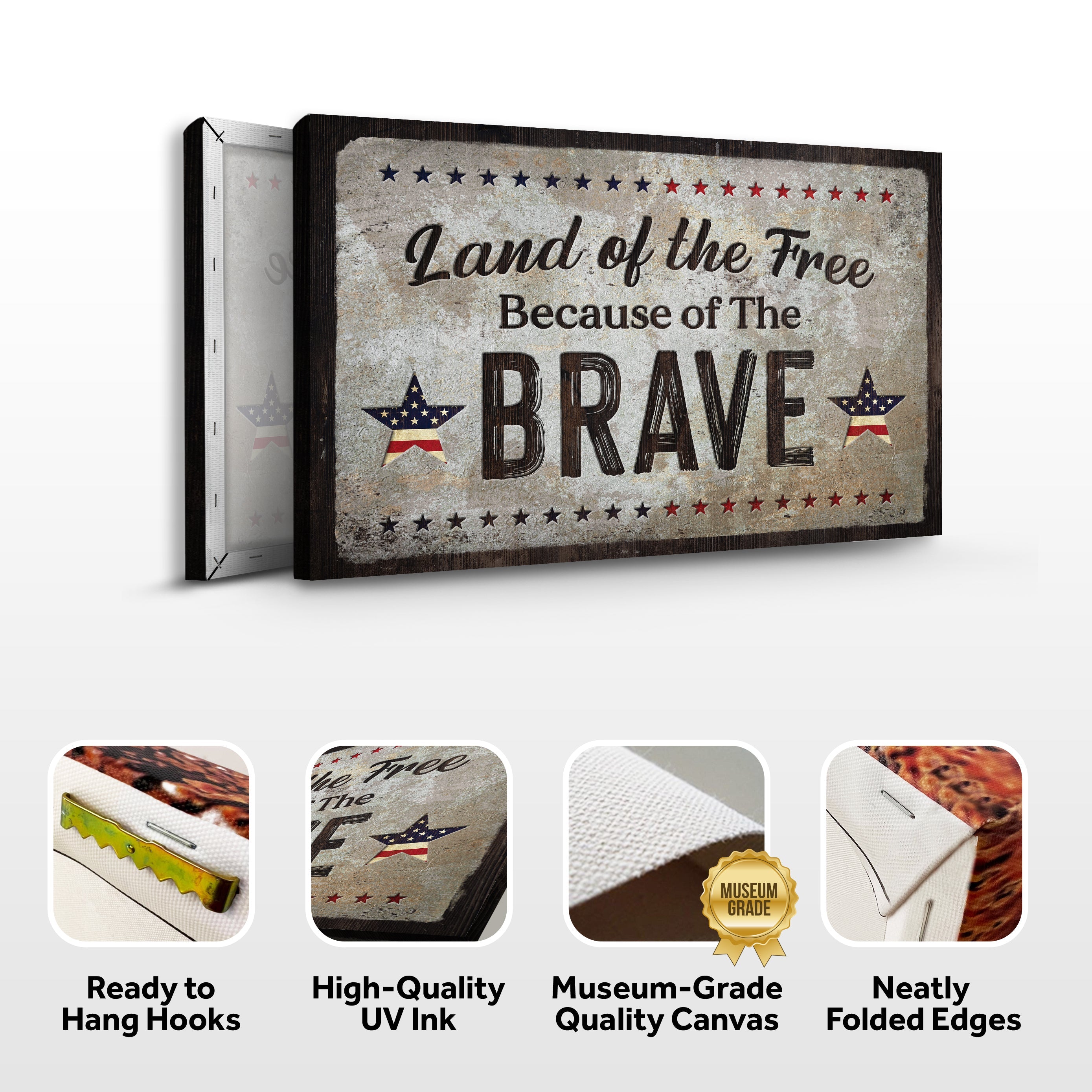 Land Of The Free Because Of The Brave Sign on sale at MyriadMart