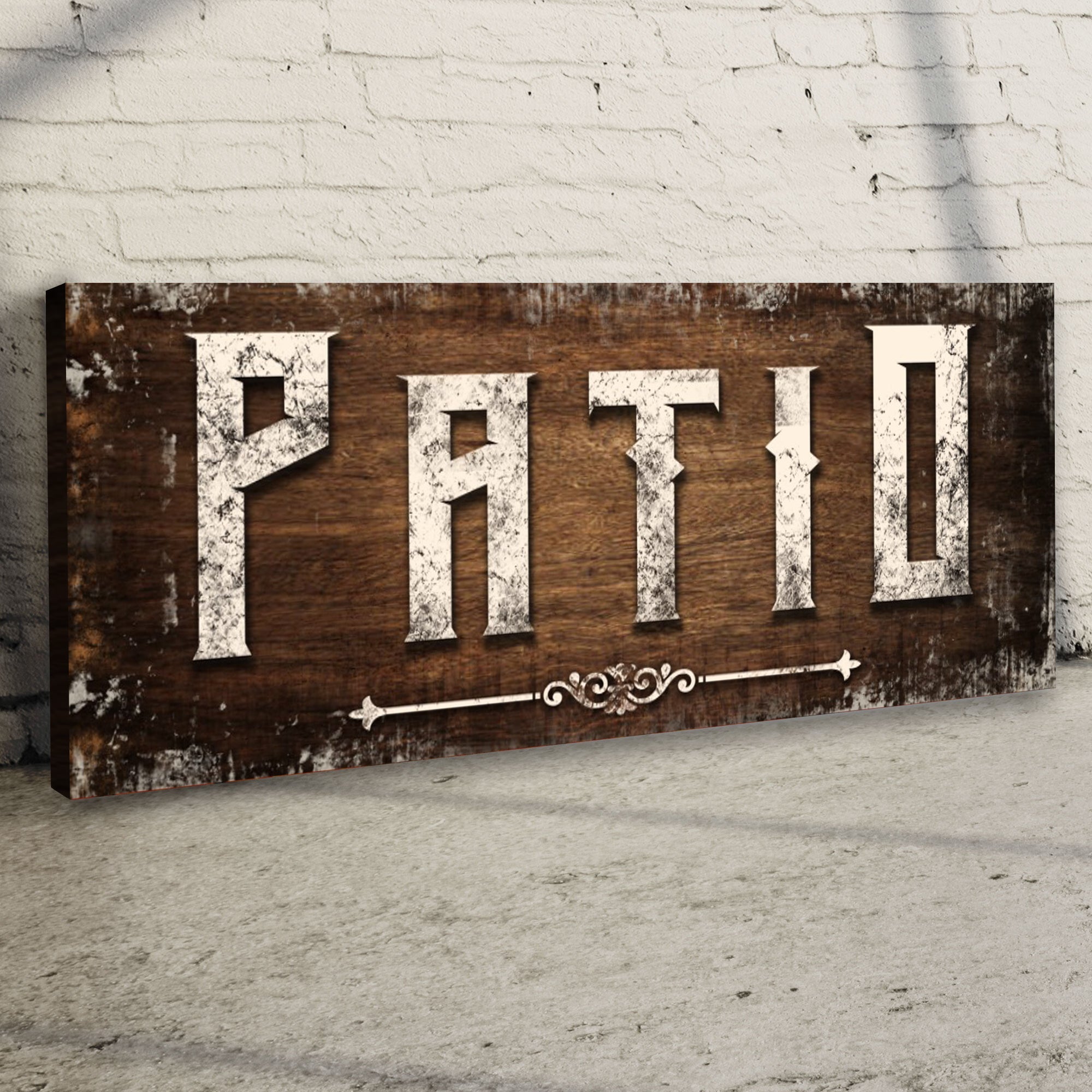 Distressed White Patio Sign on sale at MyriadMart