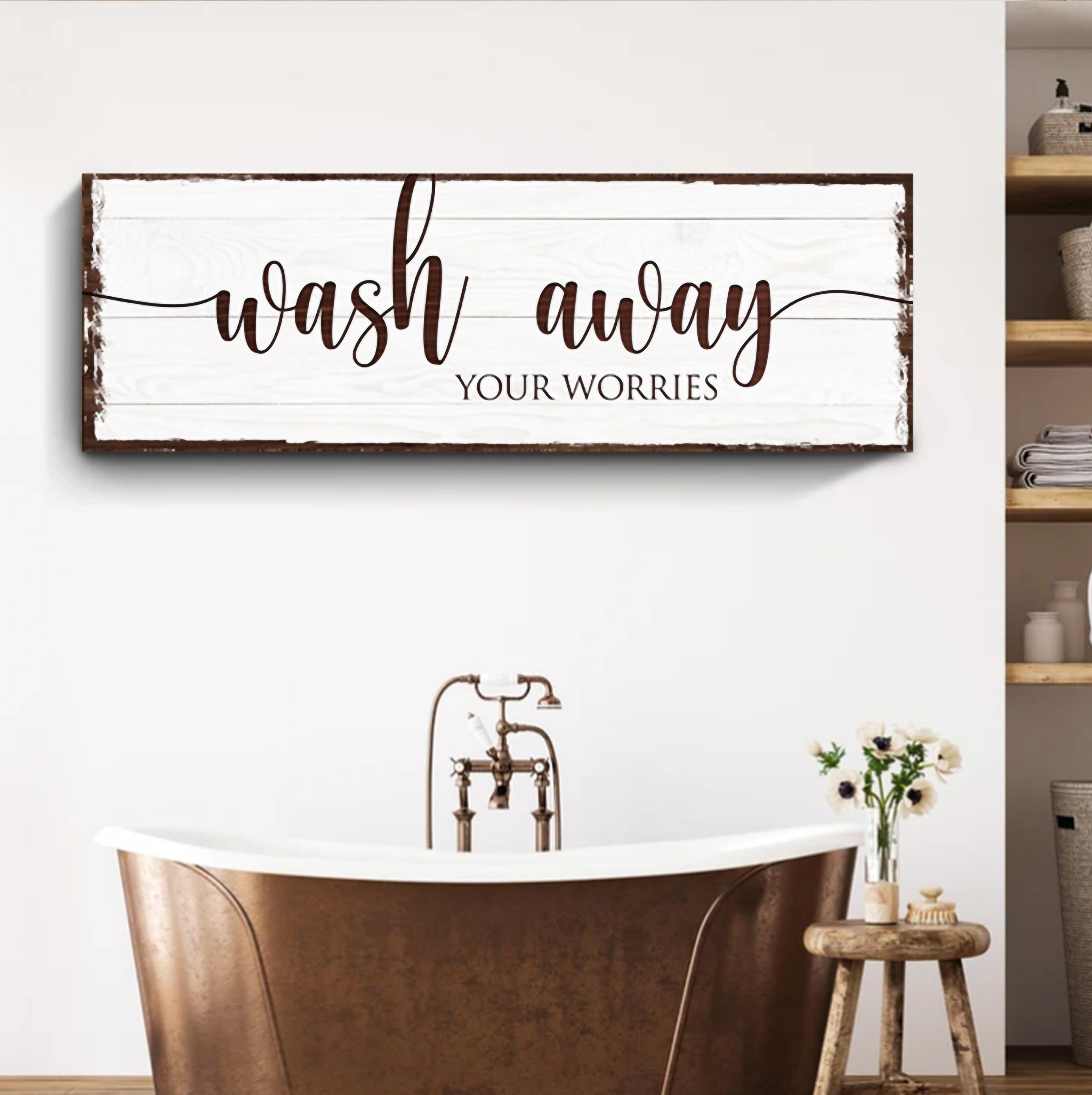 Wash Away Your Worries Bathroom Sign on sale at MyriadMart
