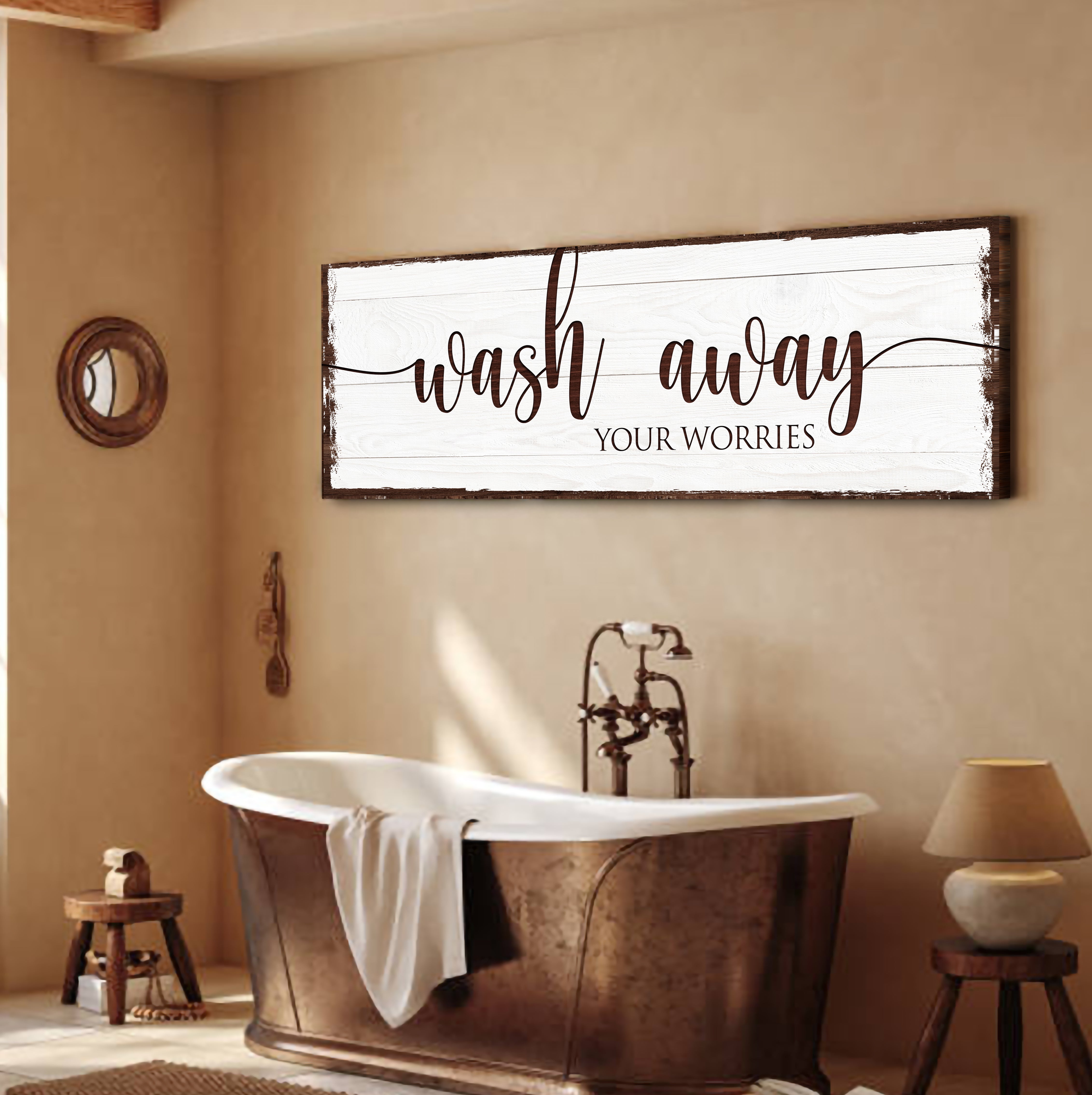 Wash Away Your Worries Bathroom Sign on sale at MyriadMart
