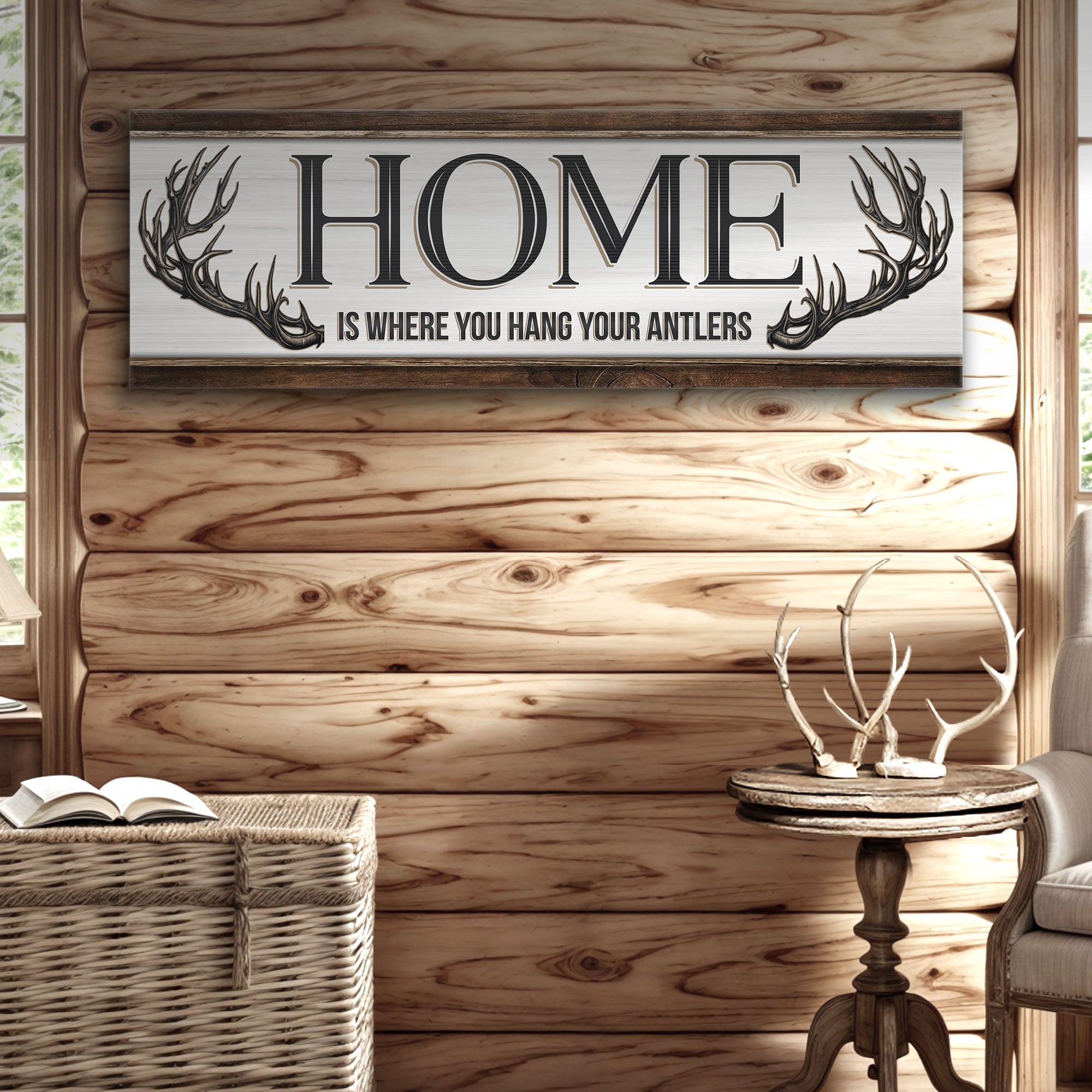 Home Is Where You Hang Your Antlers Sign on sale at MyriadMart