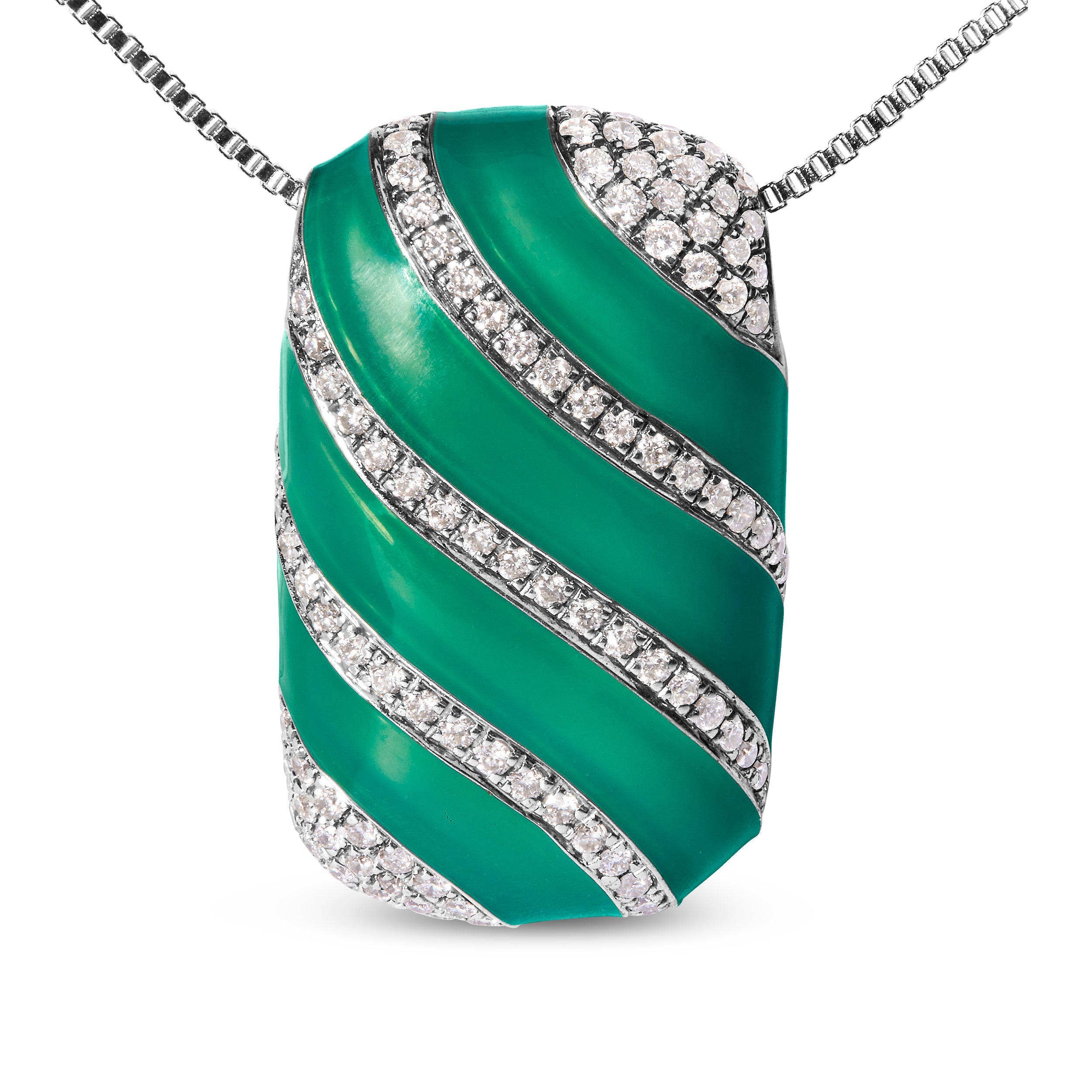 .925 Sterling Silver Turquoise Enamel and 1/2 Cttw Diamond Block 18" Pendant Necklace F-G Color, VS1-VS2 Clarity on sale at MyriadMart