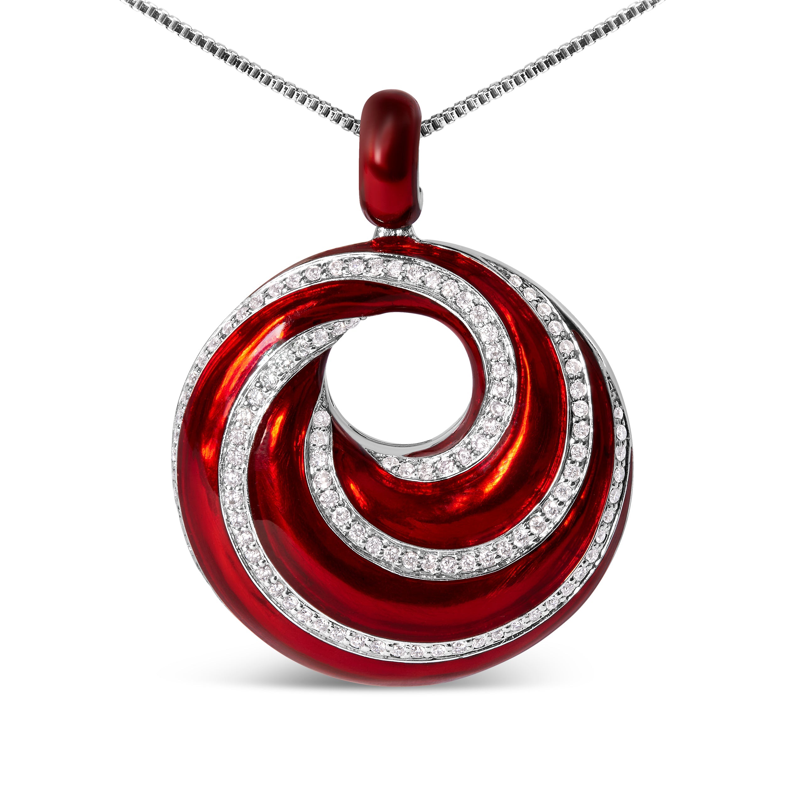 .925 Sterling Silver Red Enamel and 1/2 Diamond Endless Swirl Medallion 18" Pendant Necklace F-G Color, VS1-VS2 Clarity on sale at MyriadMart