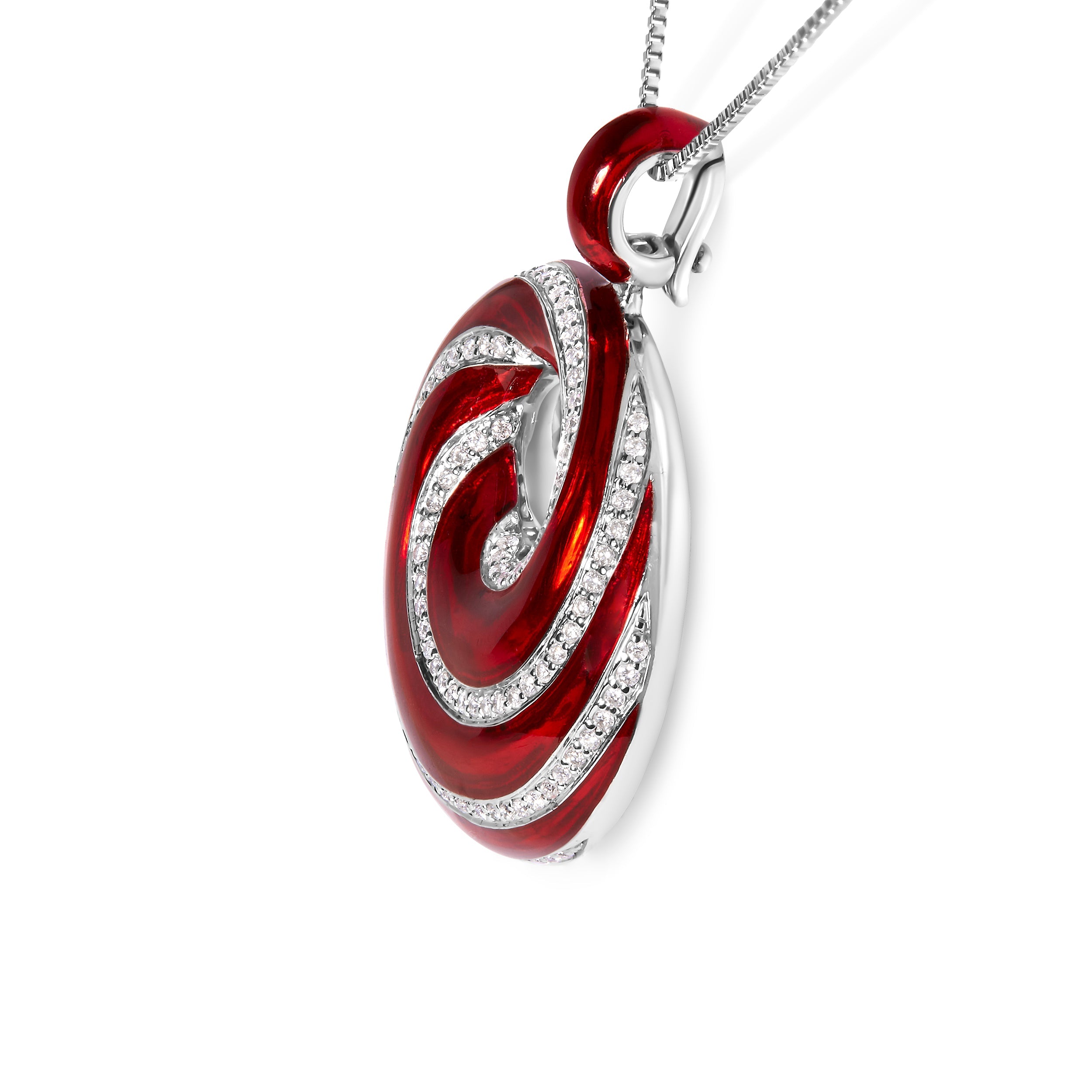 .925 Sterling Silver Red Enamel and 1/2 Diamond Endless Swirl Medallion 18" Pendant Necklace F-G Color, VS1-VS2 Clarity on sale at MyriadMart