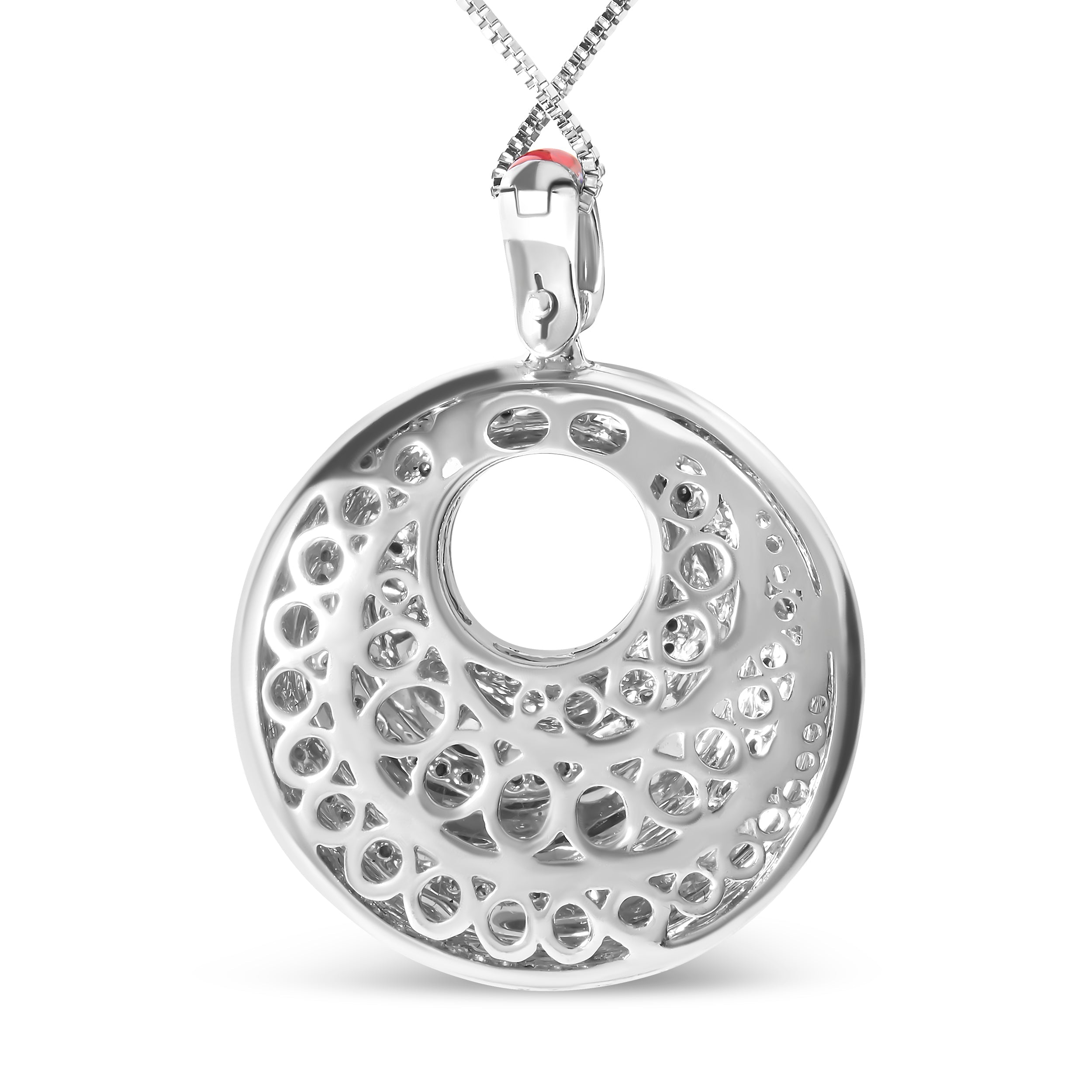 .925 Sterling Silver Red Enamel and 1/2 Diamond Endless Swirl Medallion 18" Pendant Necklace F-G Color, VS1-VS2 Clarity on sale at MyriadMart