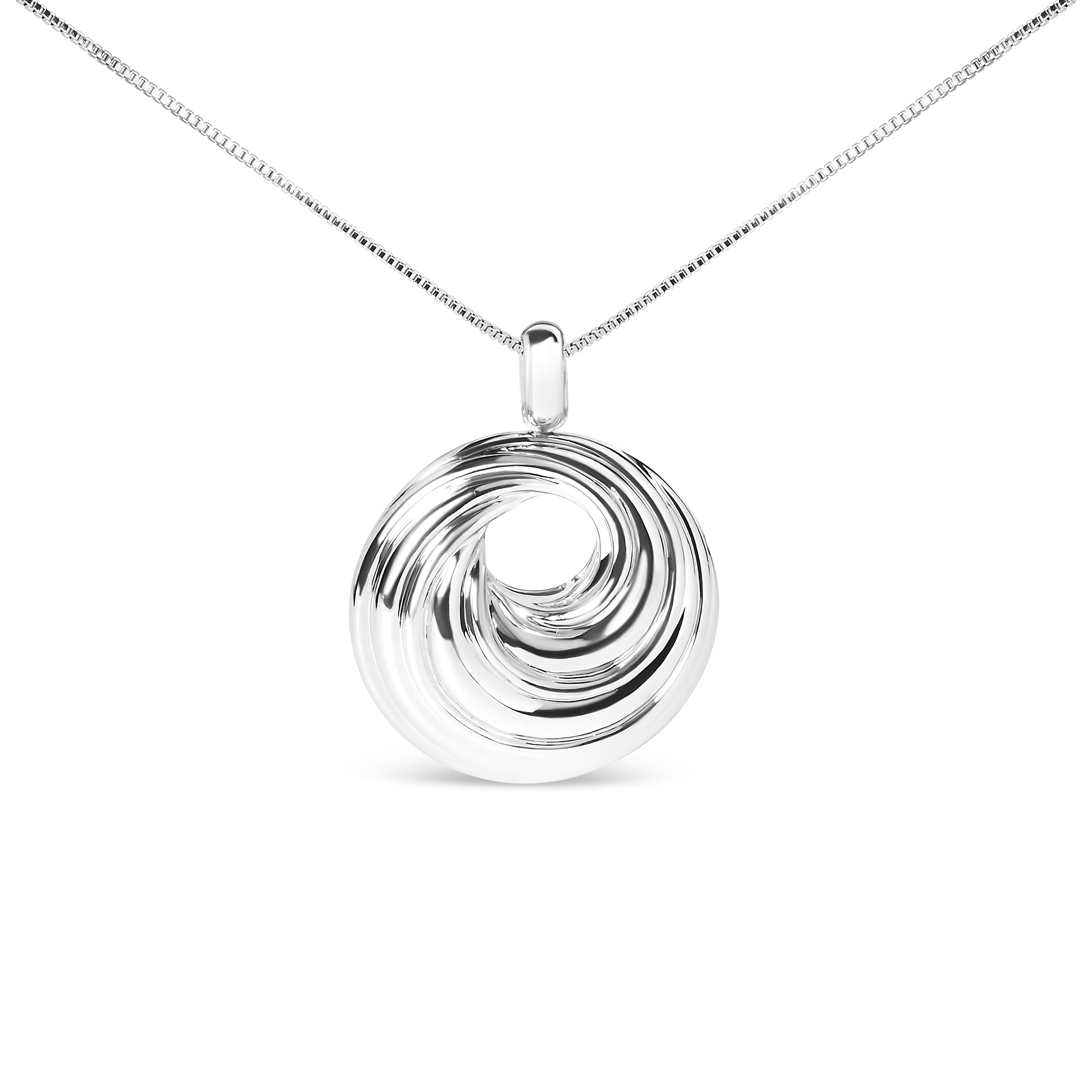 .925 Sterling Silver Endless Wave Swirl Statement Medallion 18" Pendant Necklace on sale at MyriadMart