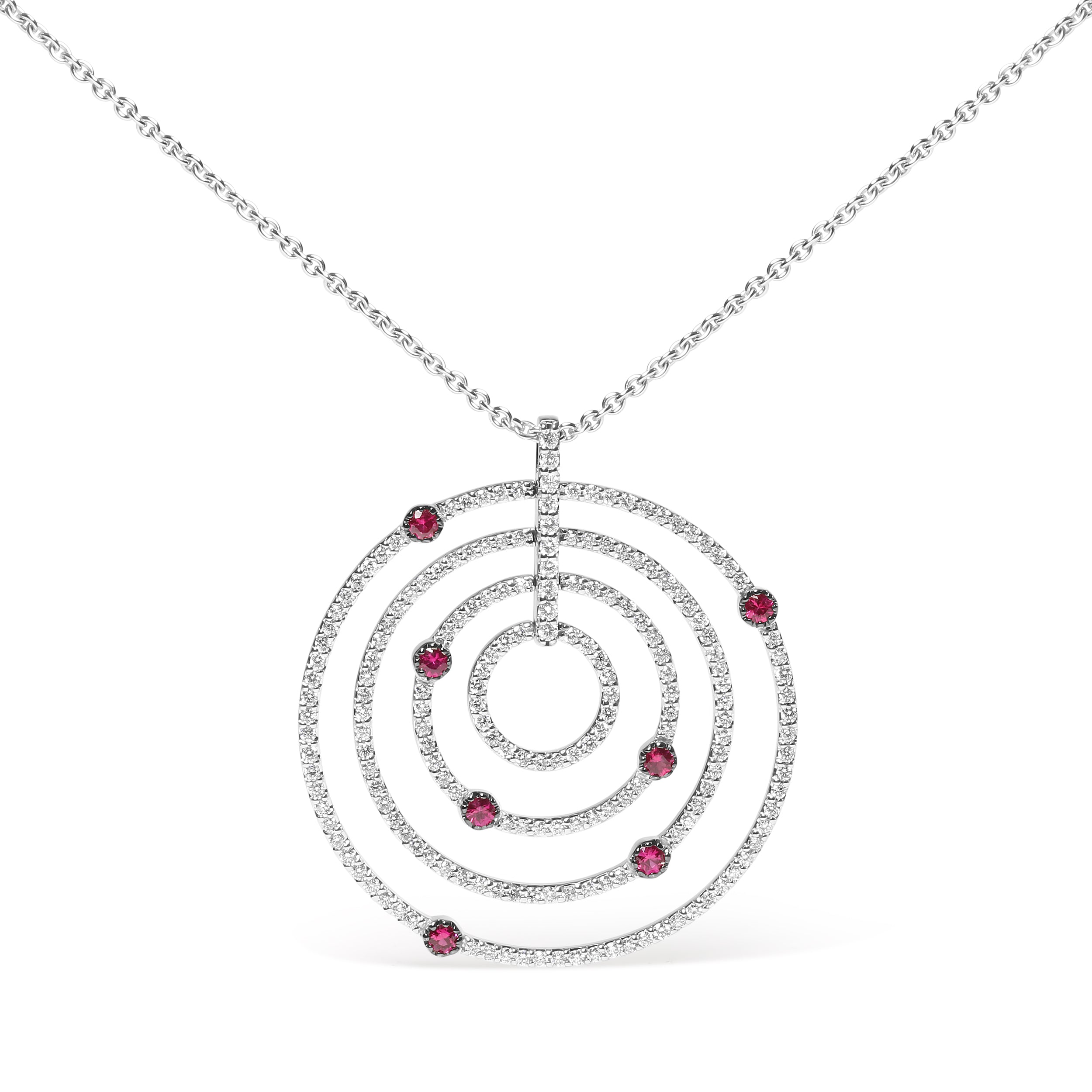 18K White Gold 2 1/6 Cttw Pave Set Diamonds and Red Ruby Openwork Circles 18" Pendant Necklace G-H Color, SI2-I1 Clarity - Adjustable up to 16" - 18" on sale at MyriadMart
