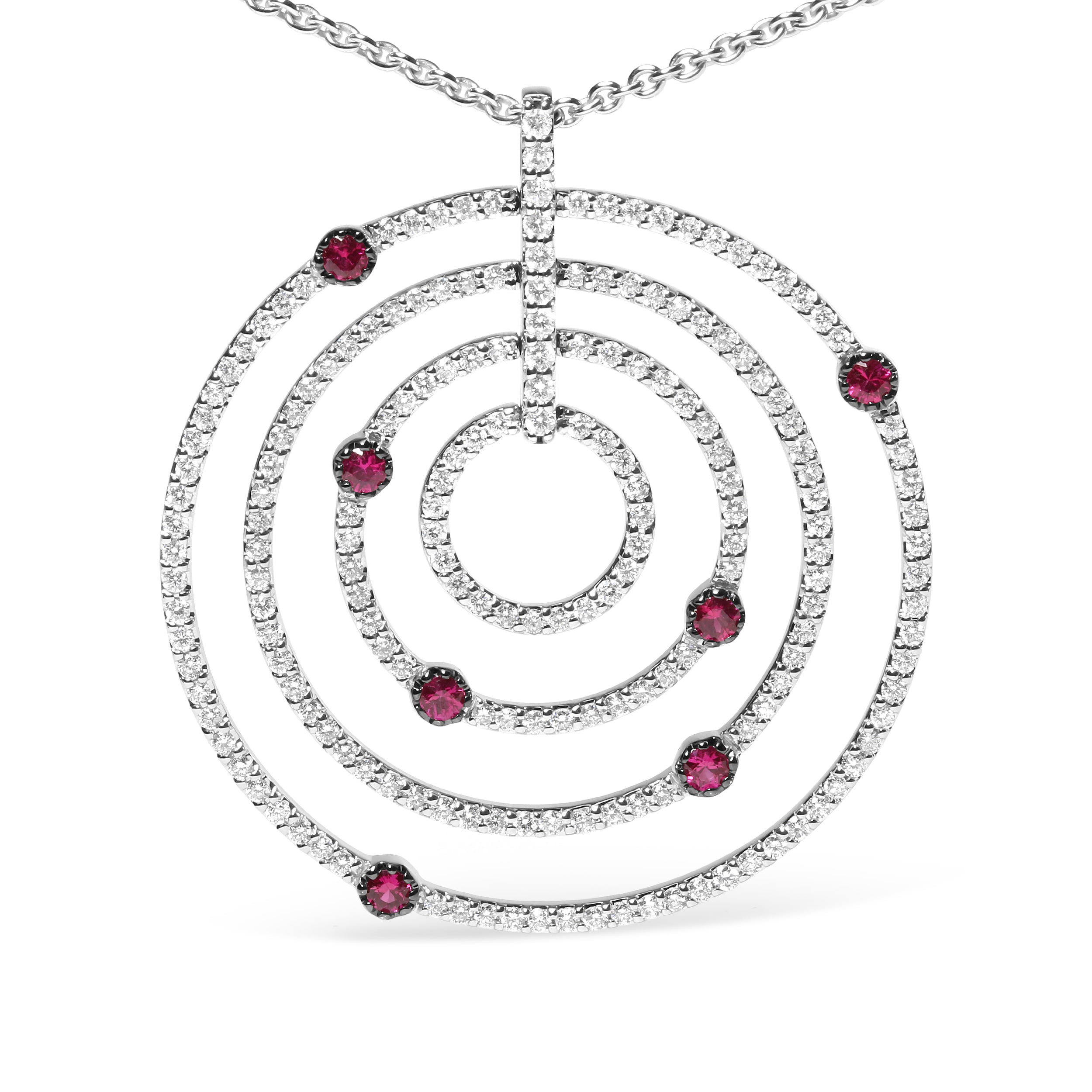 18K White Gold 2 1/6 Cttw Pave Set Diamonds and Red Ruby Openwork Circles 18" Pendant Necklace G-H Color, SI2-I1 Clarity - Adjustable up to 16" - 18" on sale at MyriadMart