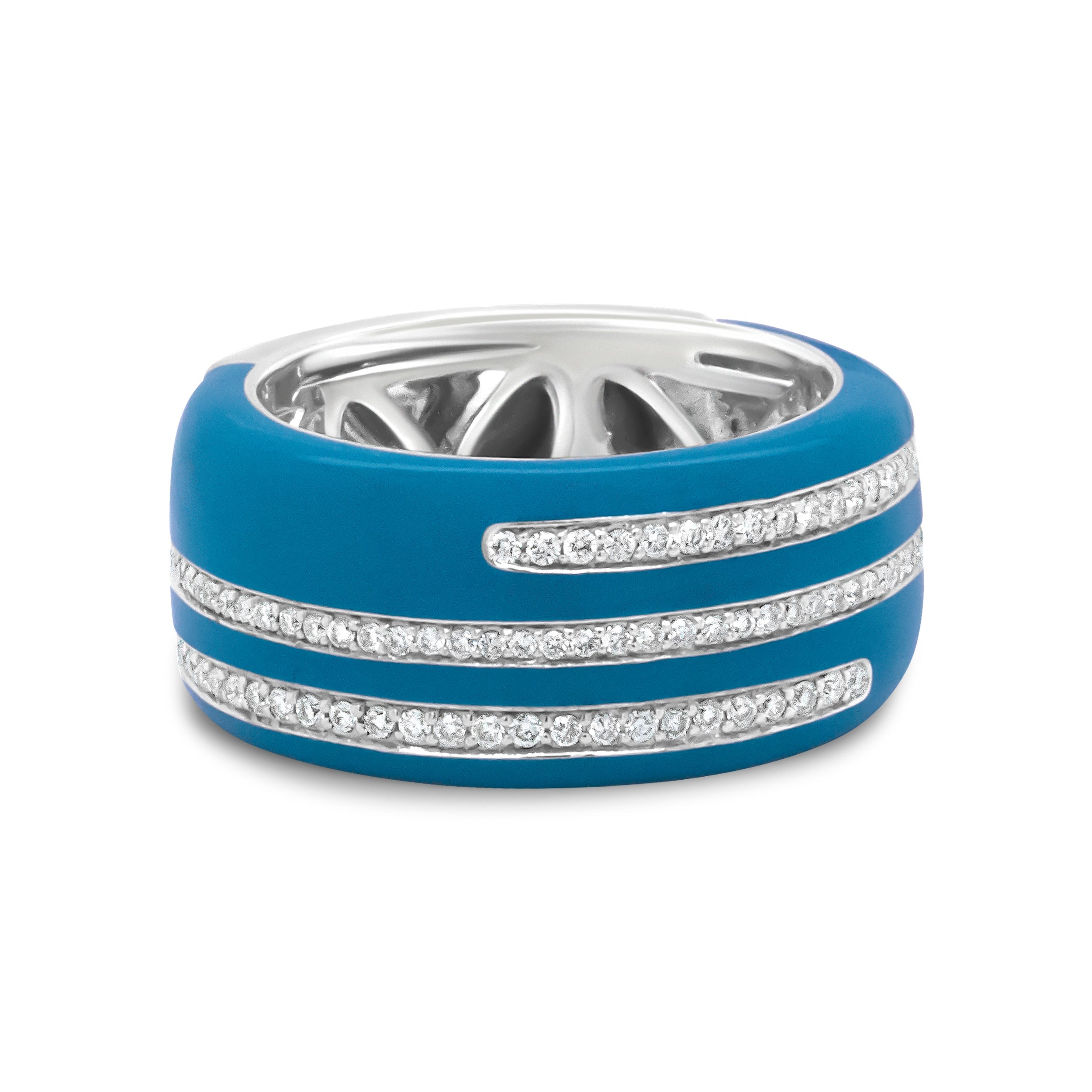 .925 Sterling Silver Turquoise Enamel 5/8 Cttw Round Diamond Wide Band Statement Ring F-G Color, VS1-VS2 Clarity - Size 7 on sale at MyriadMart