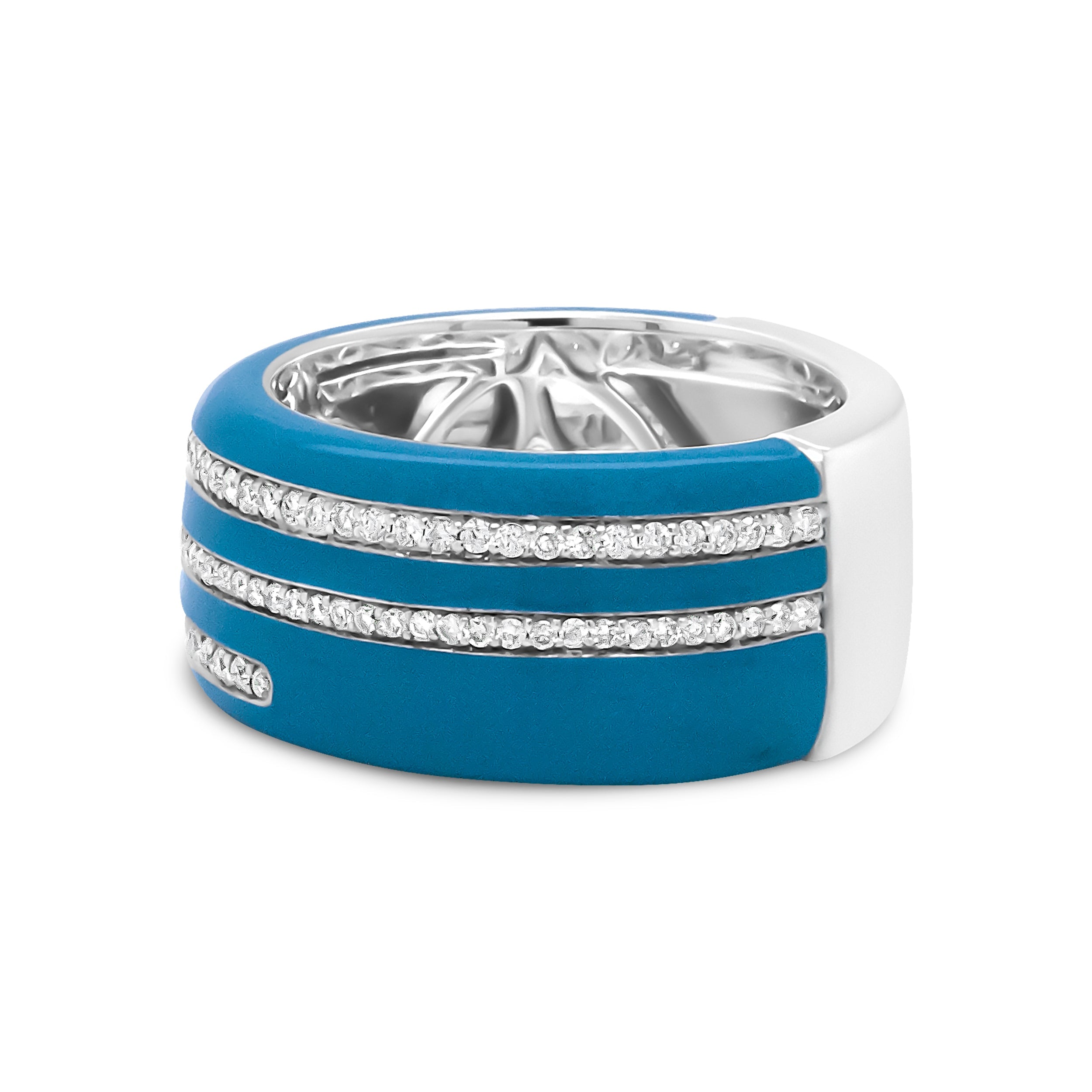 .925 Sterling Silver Turquoise Enamel 5/8 Cttw Round Diamond Wide Band Statement Ring F-G Color, VS1-VS2 Clarity - Size 7 on sale at MyriadMart