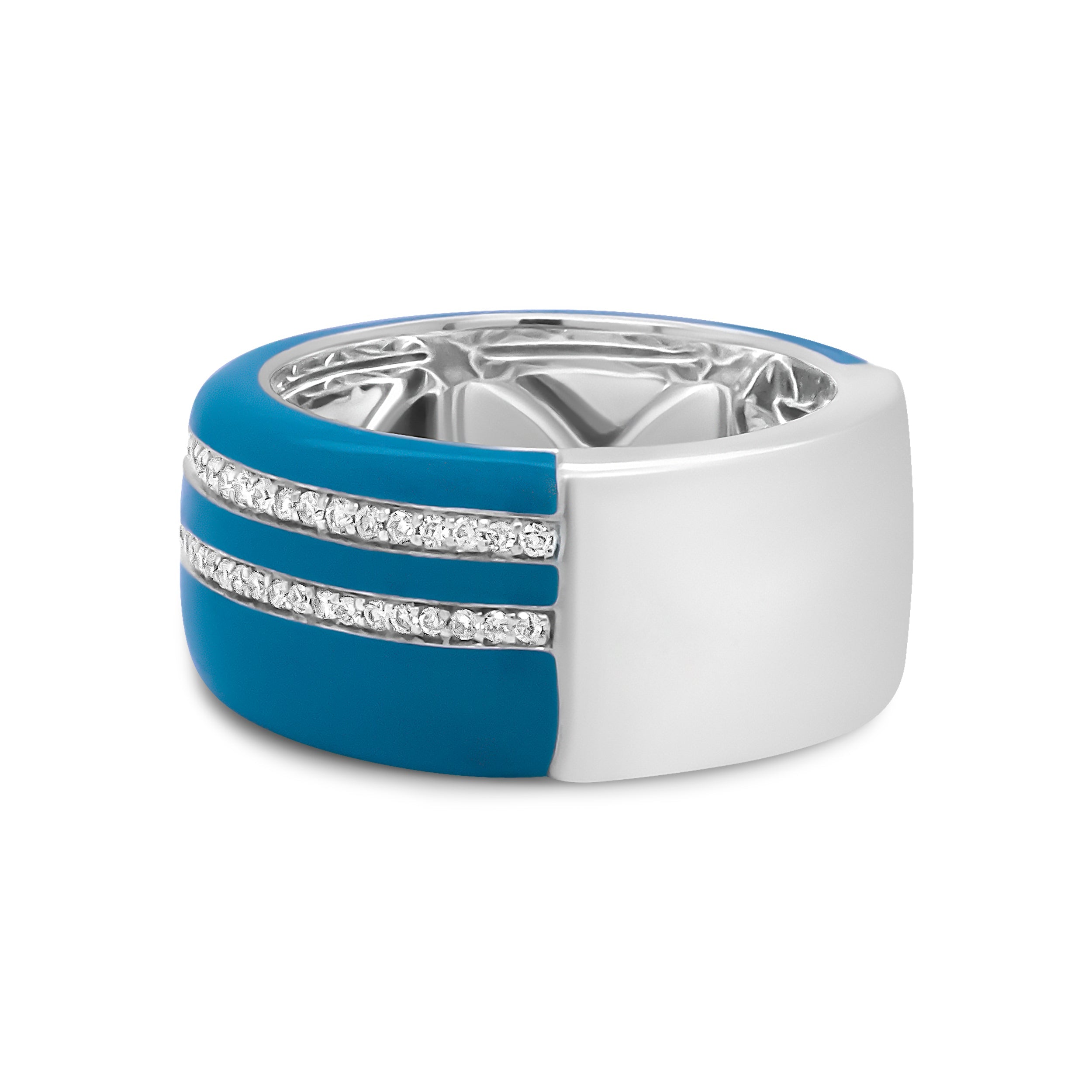.925 Sterling Silver Turquoise Enamel 5/8 Cttw Round Diamond Wide Band Statement Ring F-G Color, VS1-VS2 Clarity - Size 7 on sale at MyriadMart