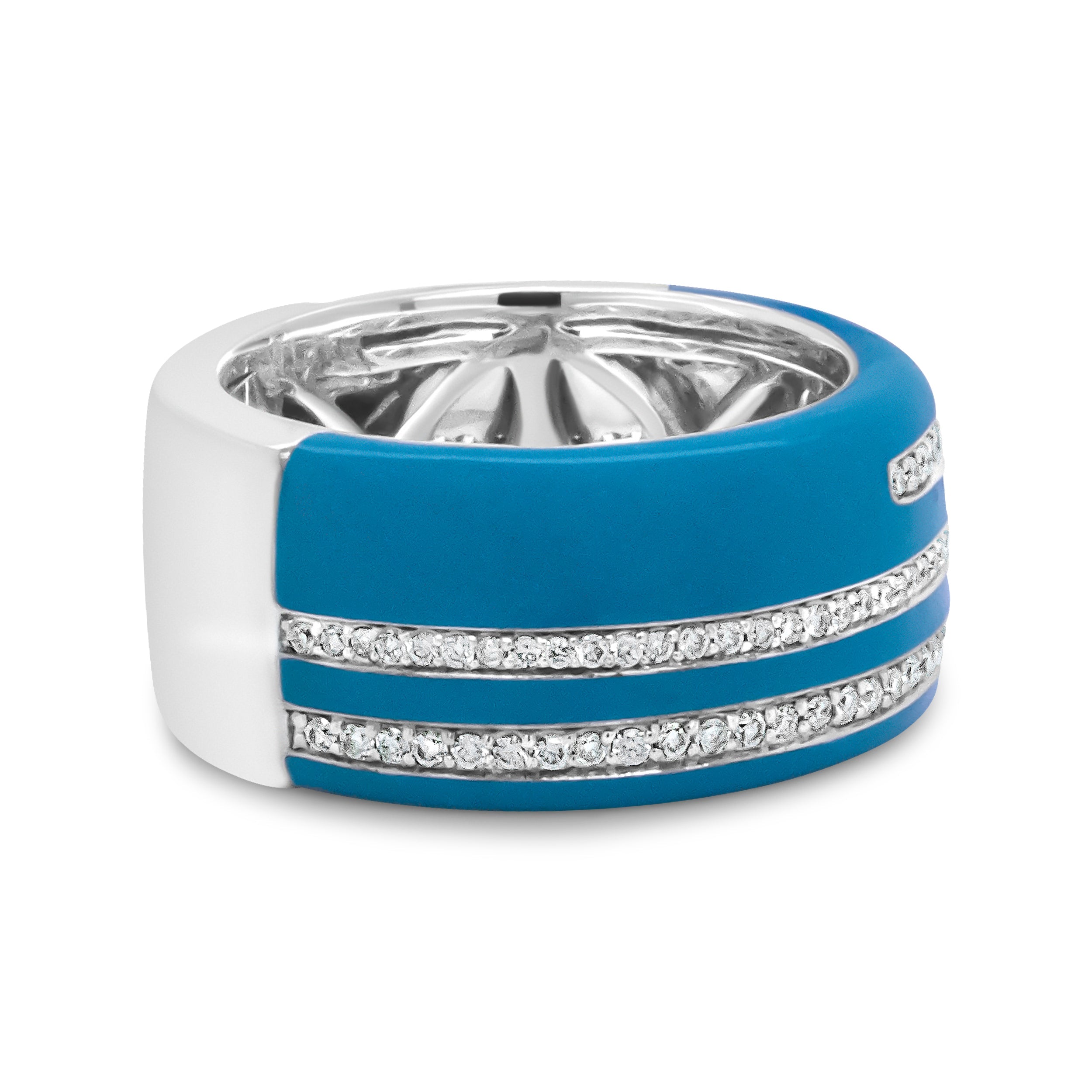 .925 Sterling Silver Turquoise Enamel 5/8 Cttw Round Diamond Wide Band Statement Ring F-G Color, VS1-VS2 Clarity - Size 7 on sale at MyriadMart