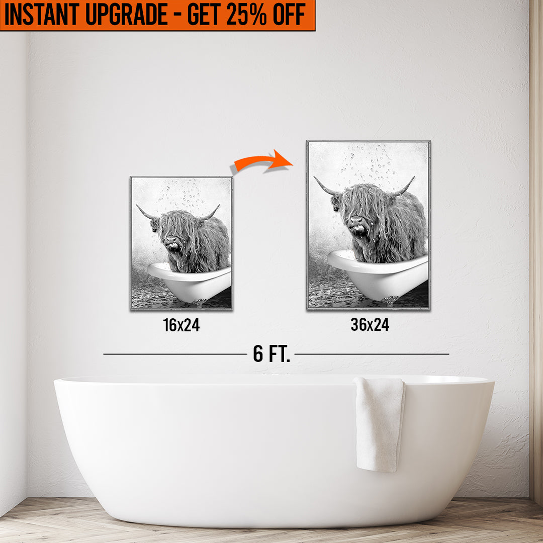 Upgrade Your 16x24 'Highland Cattle Bath' Canvas To 36x24 Inches on sale at MyriadMart