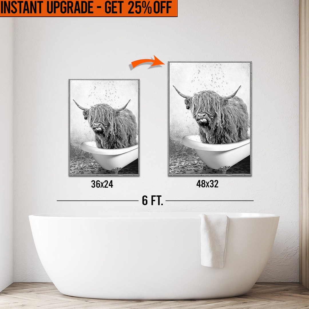 Upgrade Your 36x24 Inches 'Highland Cattle Bath' Canvas To 48x32 Inches on sale at MyriadMart