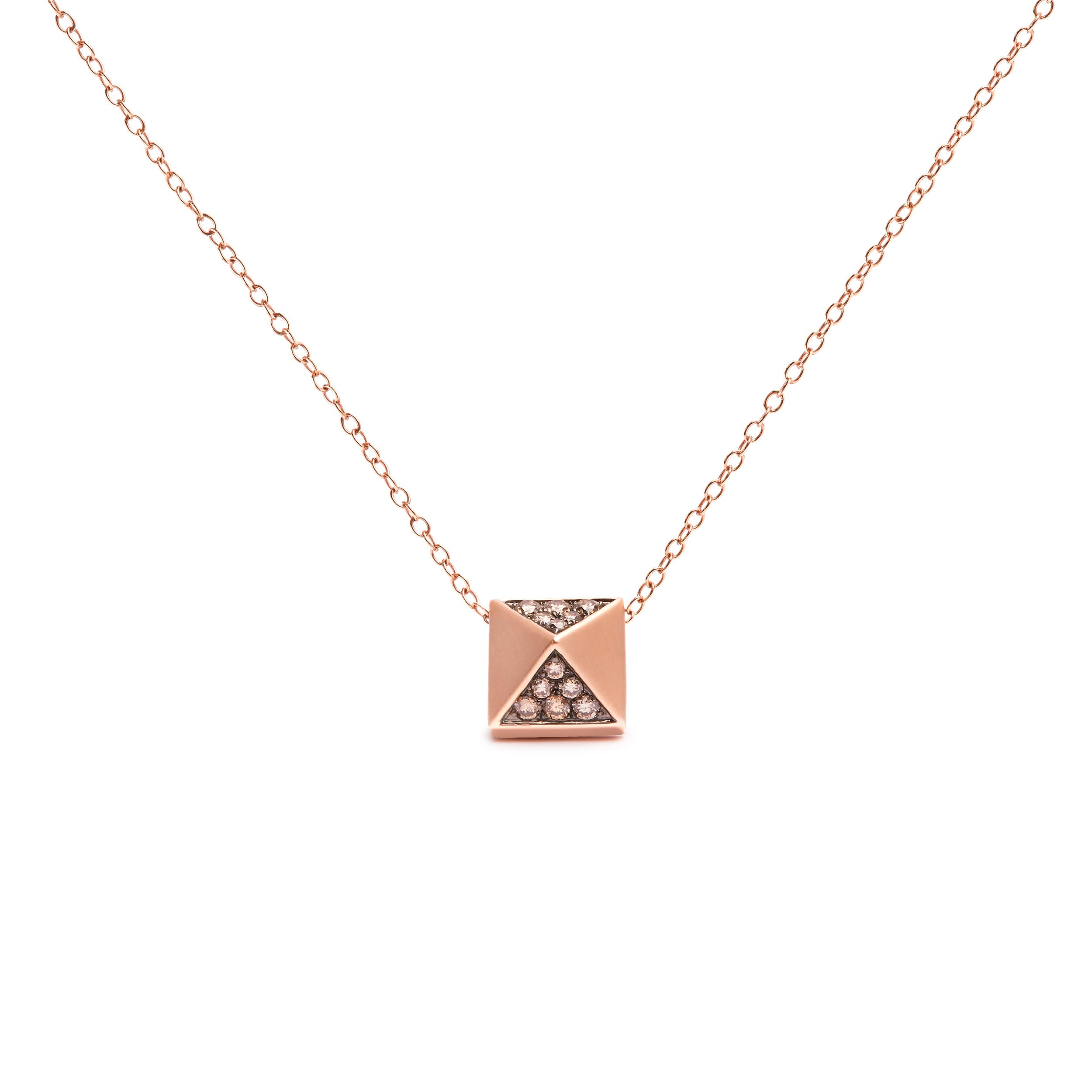 14K Rose Gold 1/4 Cttw Brown Diamond Matte Finished Pyramid Pendant Necklace Brown Color, SI1-SI2 Clarity - 18" Inches on sale at MyriadMart