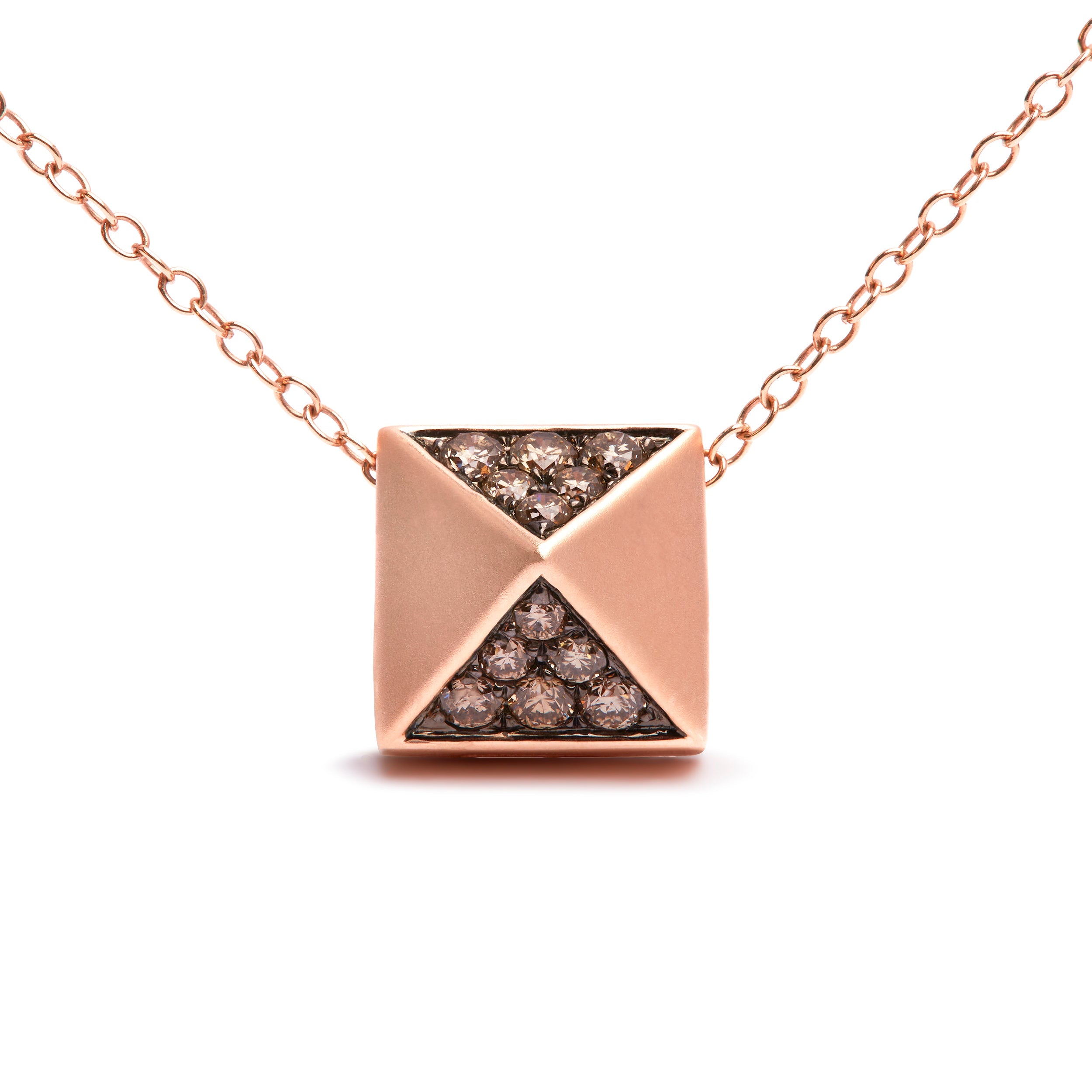 14K Rose Gold 1/4 Cttw Brown Diamond Matte Finished Pyramid Pendant Necklace Brown Color, SI1-SI2 Clarity - 18" Inches on sale at MyriadMart