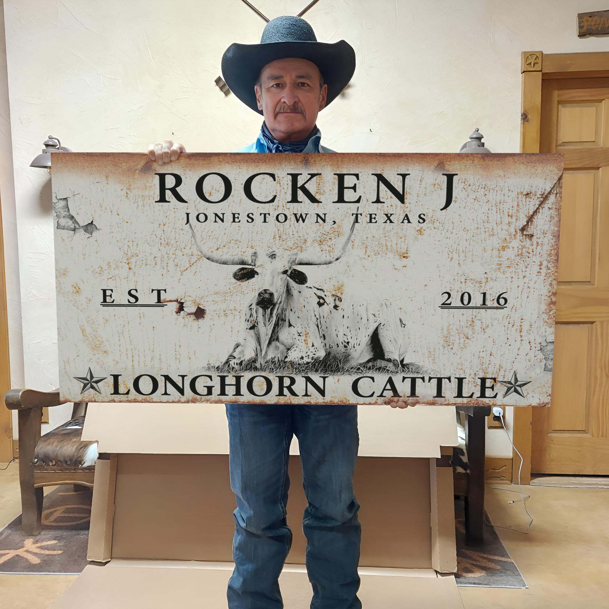 Longhorn Rustic Cattle Sign on sale at MyriadMart