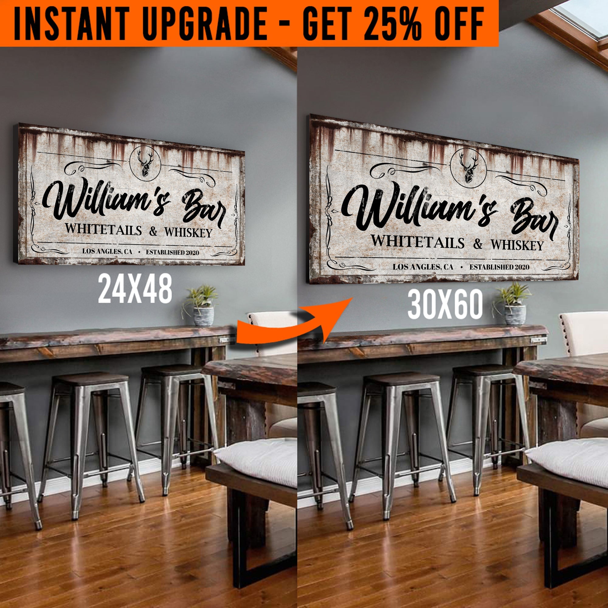 Upgrade Your 48x24 Inches 'Whitetails and Whiskey' Style 1 Canvas To 60x30 Inches on sale at MyriadMart
