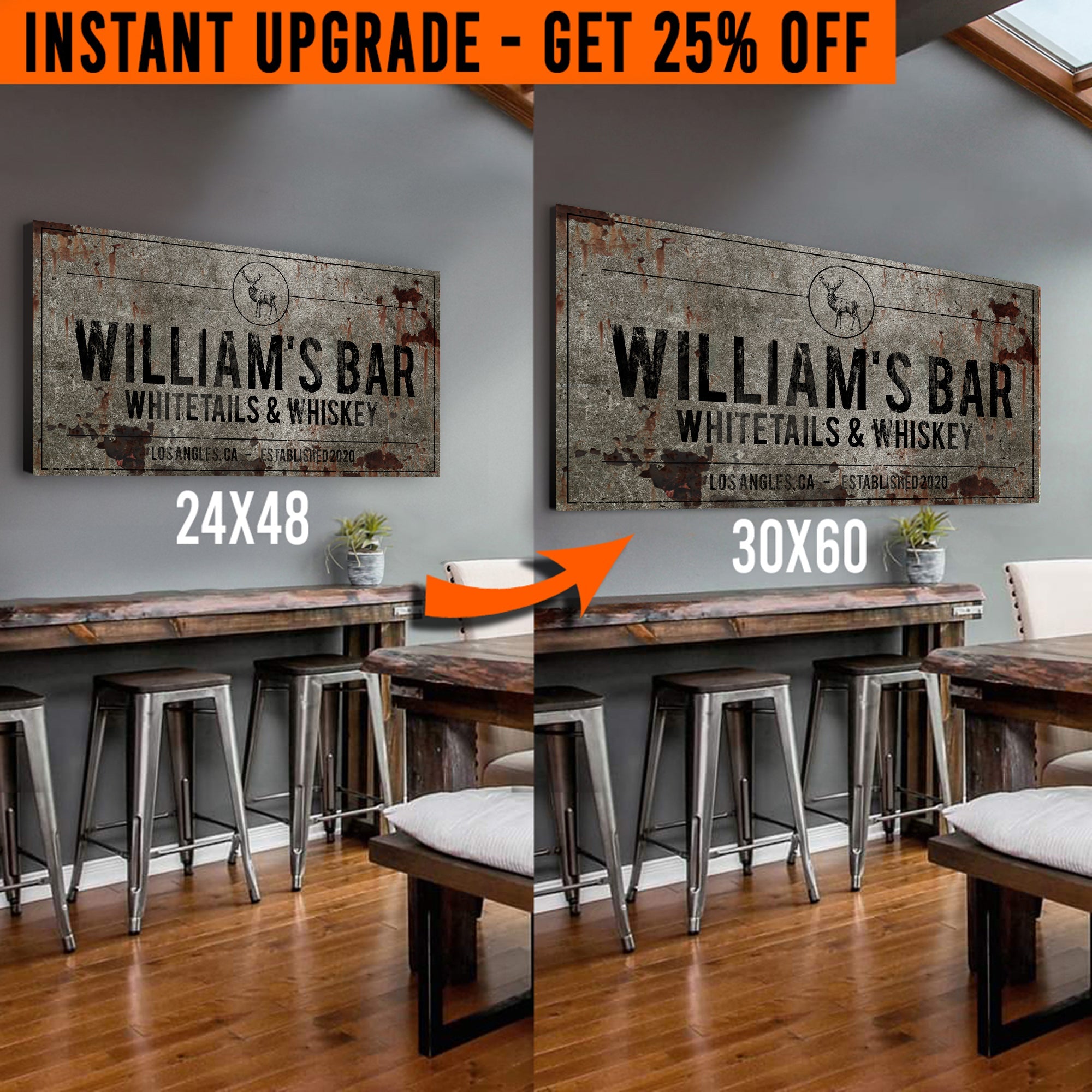 Upgrade Your 48x24 Inches 'Whitetails and Whiskey' Style 2 Canvas To 60x30 Inches on sale at MyriadMart