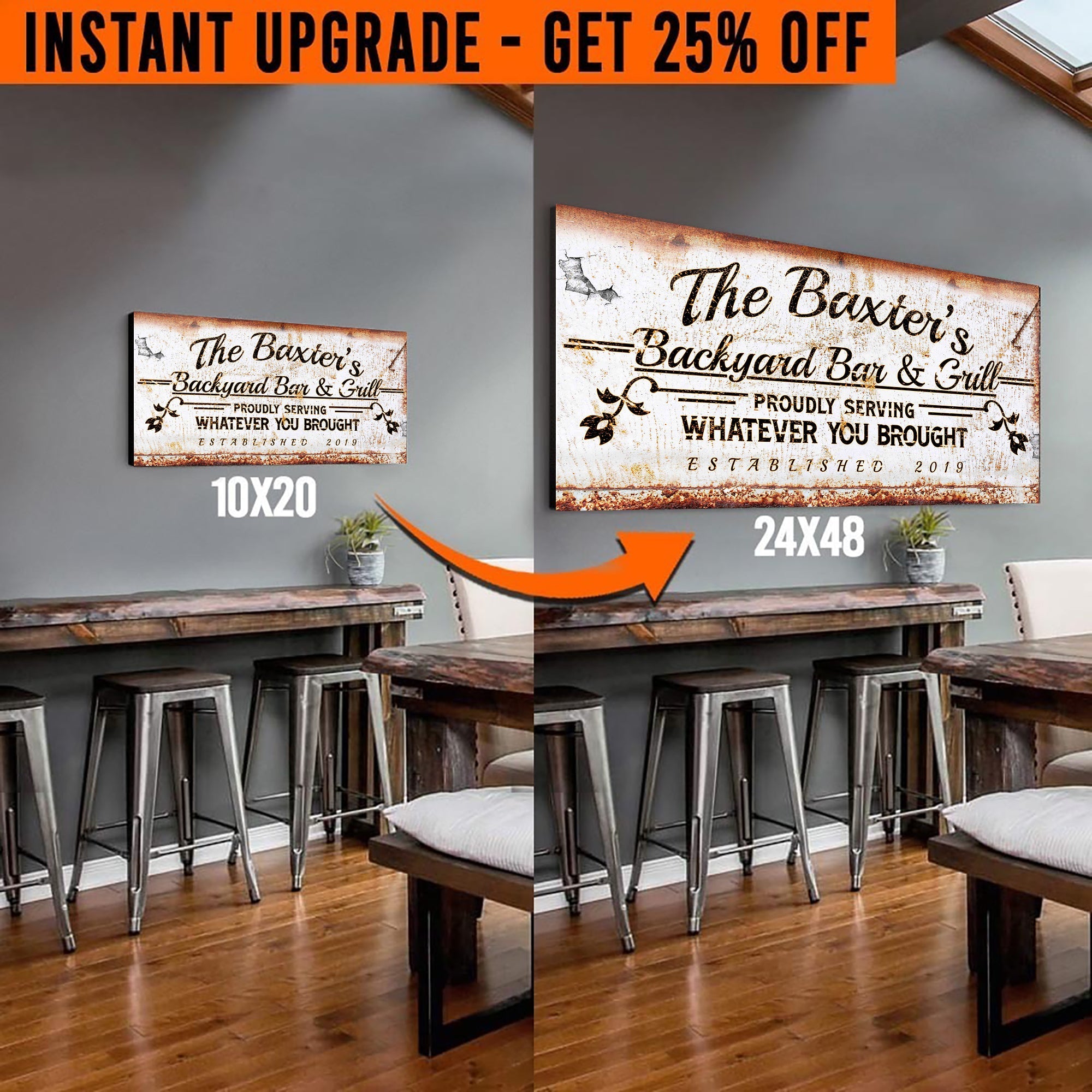 Upgrade Your 20x10 Inches 'Backyard Bar & Grill' Style 1 Canvas To 24x48 Inches on sale at MyriadMart