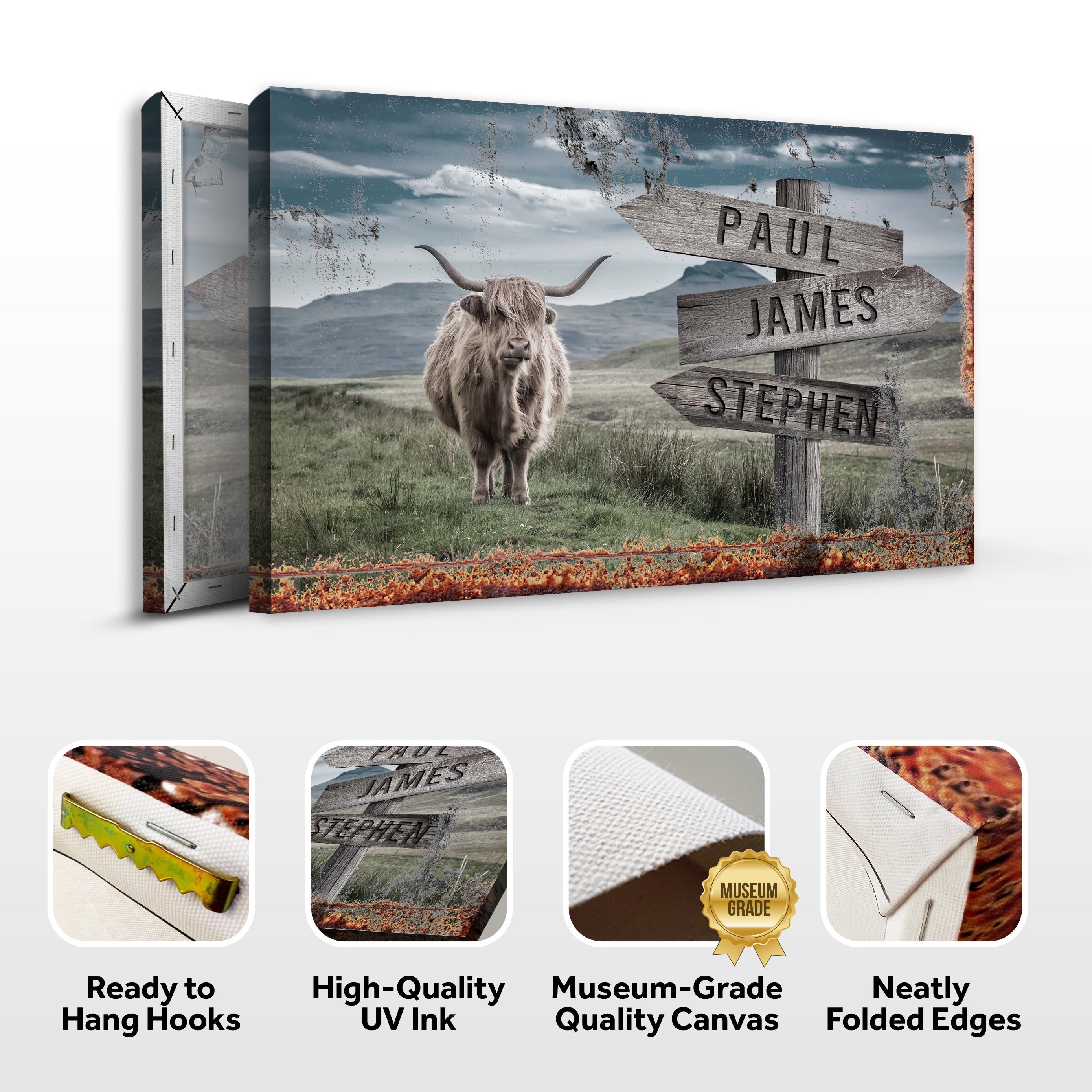 Highland Cow Rustic Sign on sale at MyriadMart