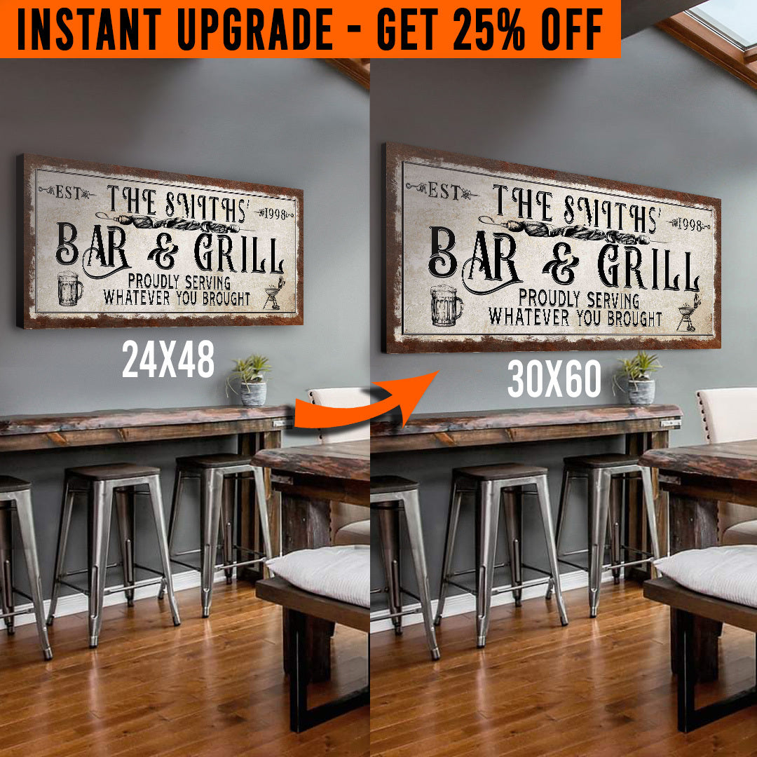Upgrade Your 48x24 Inches 'Bar & Grill' Style 2 Canvas To 60x30 Inches on sale at MyriadMart