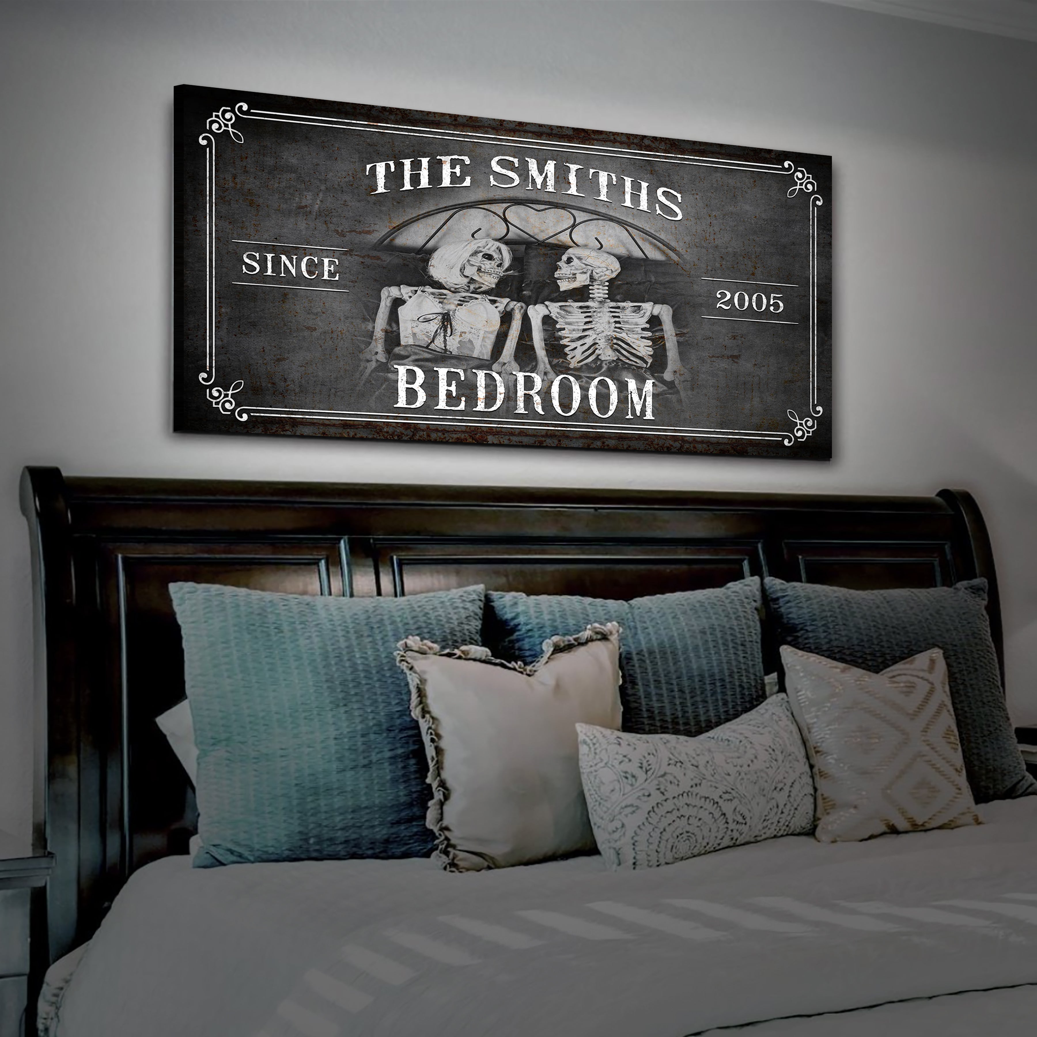 Personalized Skeleton Bedroom Sign - Gothic Art For Bedroom on sale at MyriadMart