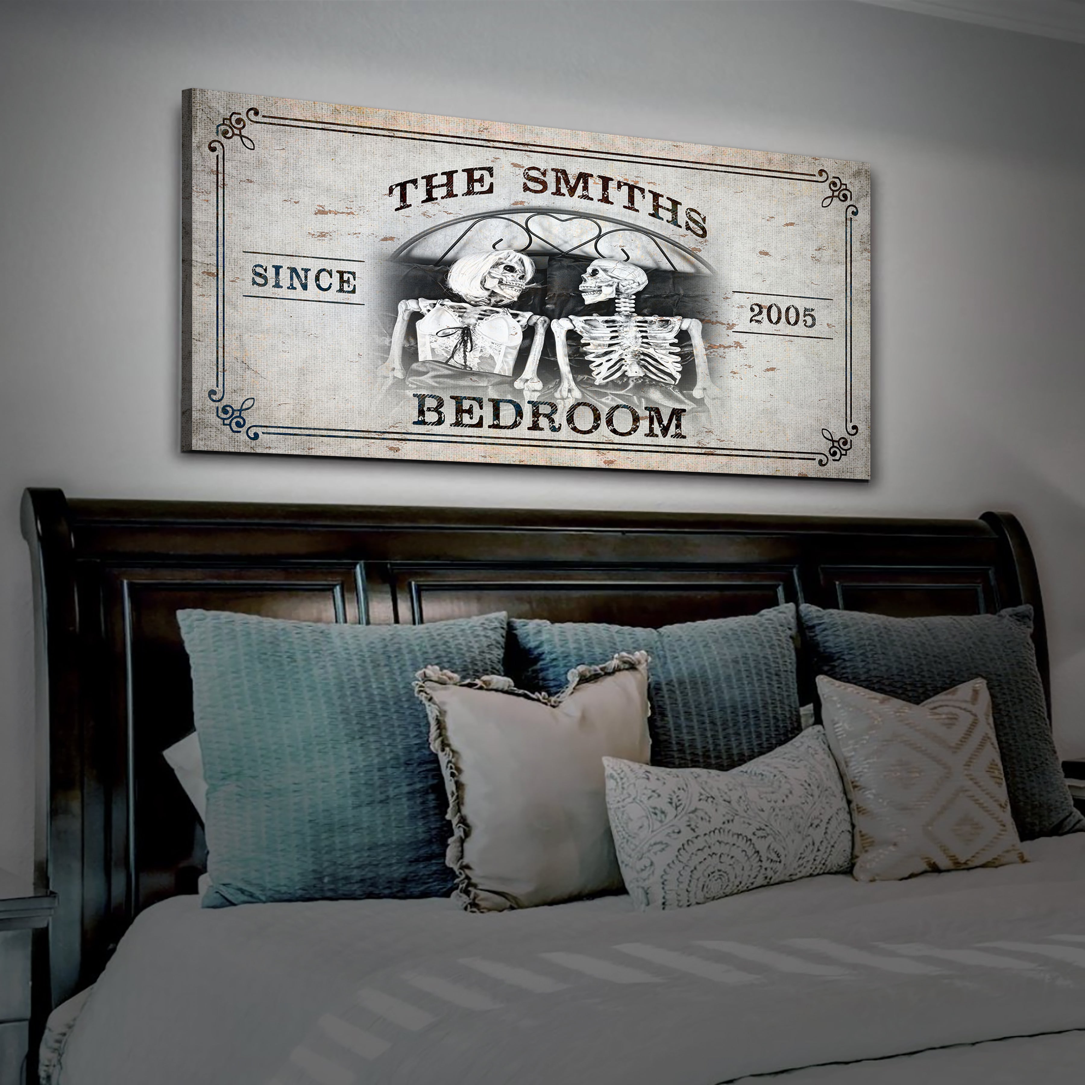 Personalized Skeleton Bedroom Sign - Gothic Art For Bedroom on sale at MyriadMart