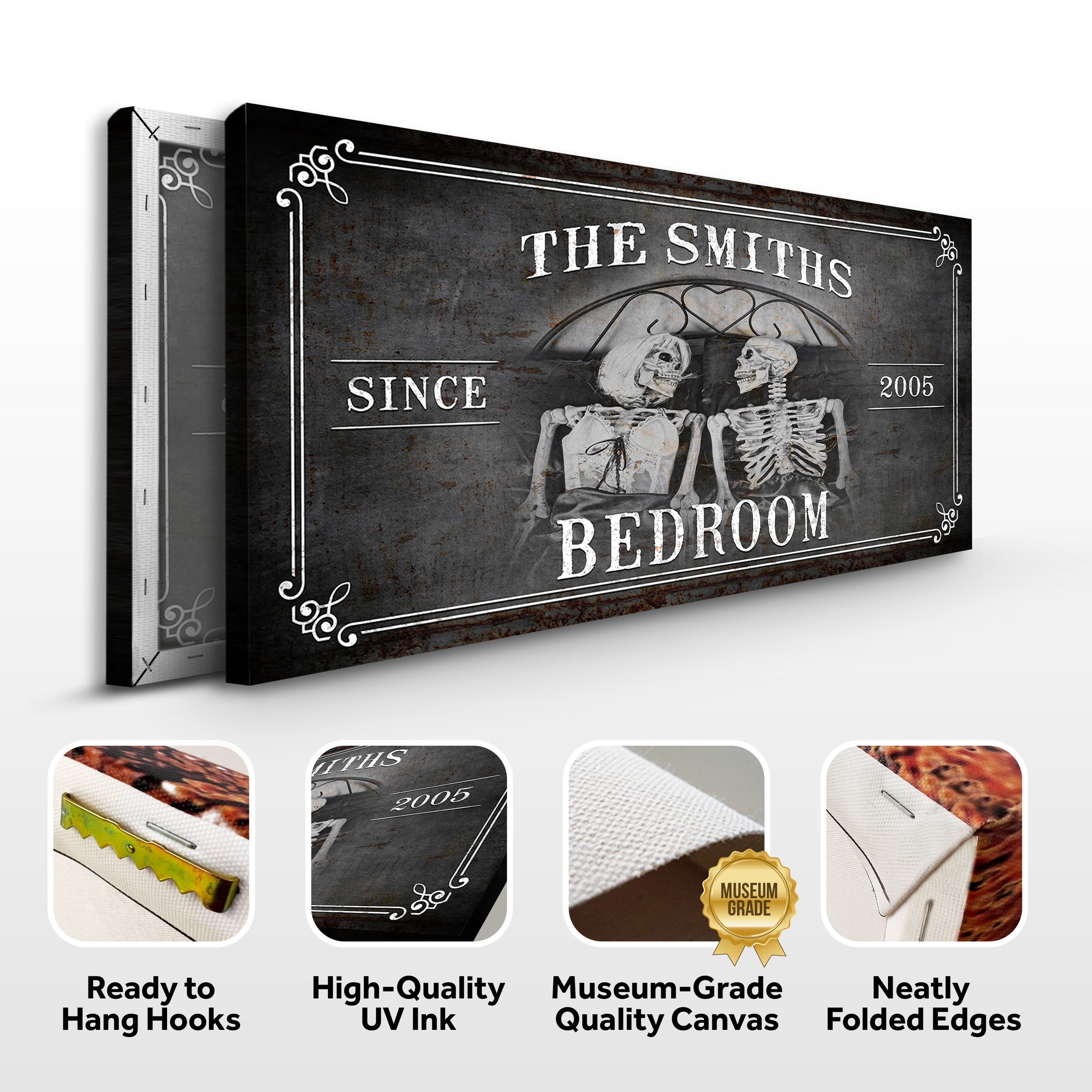 Personalized Skeleton Bedroom Sign - Gothic Art For Bedroom on sale at MyriadMart