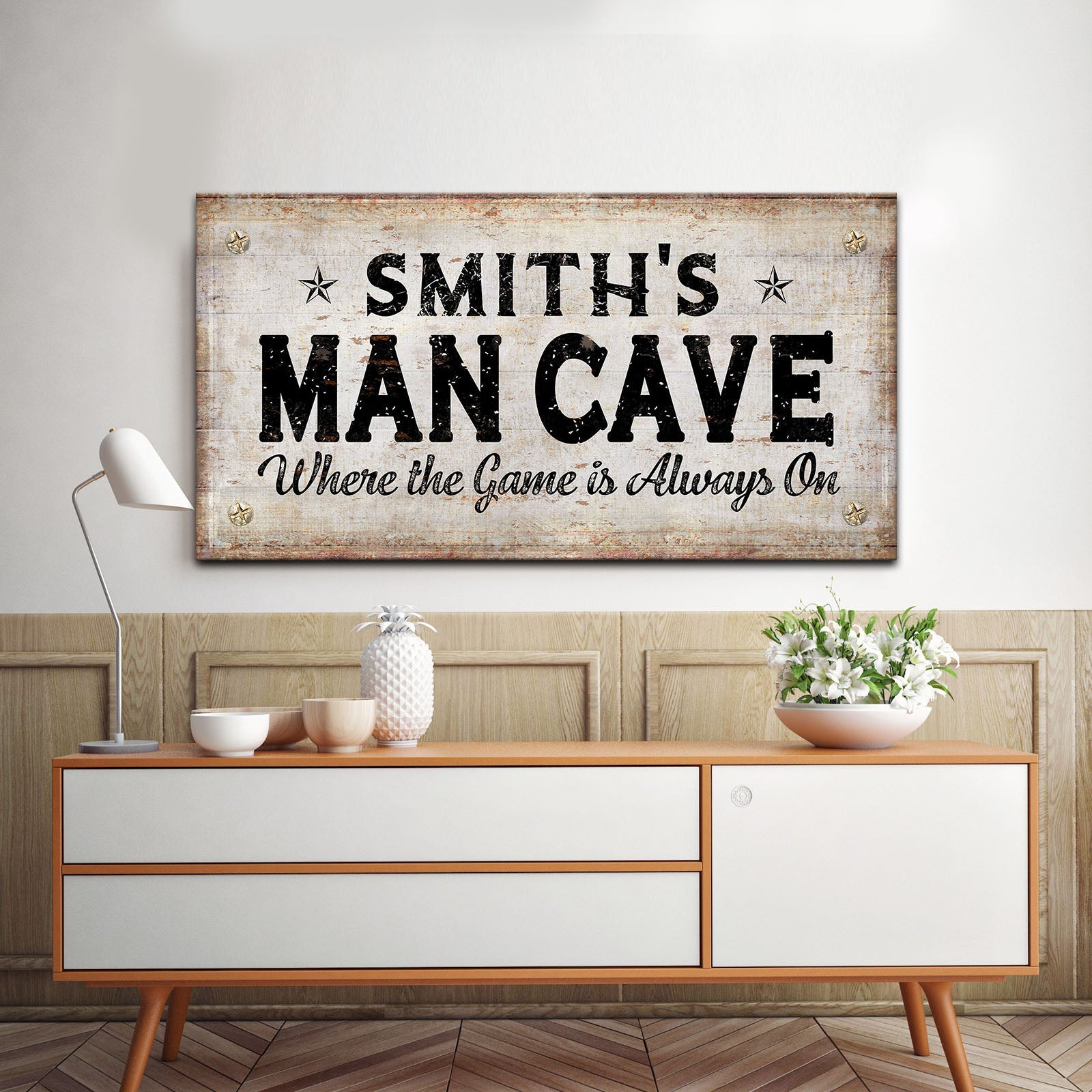 Where the Game is Always On Man Cave Sign on sale at MyriadMart