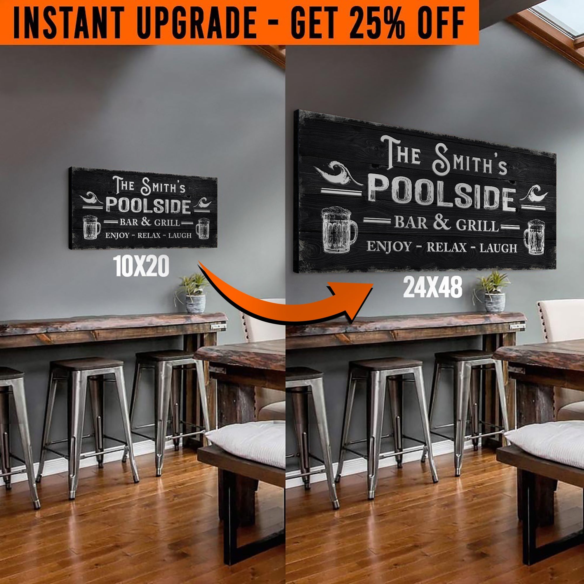 Upgrade Your 20x10 Inches 'Personalized Poolside Bar And Grill' Style 3 Canvas To 48x24 Inches on sale at MyriadMart