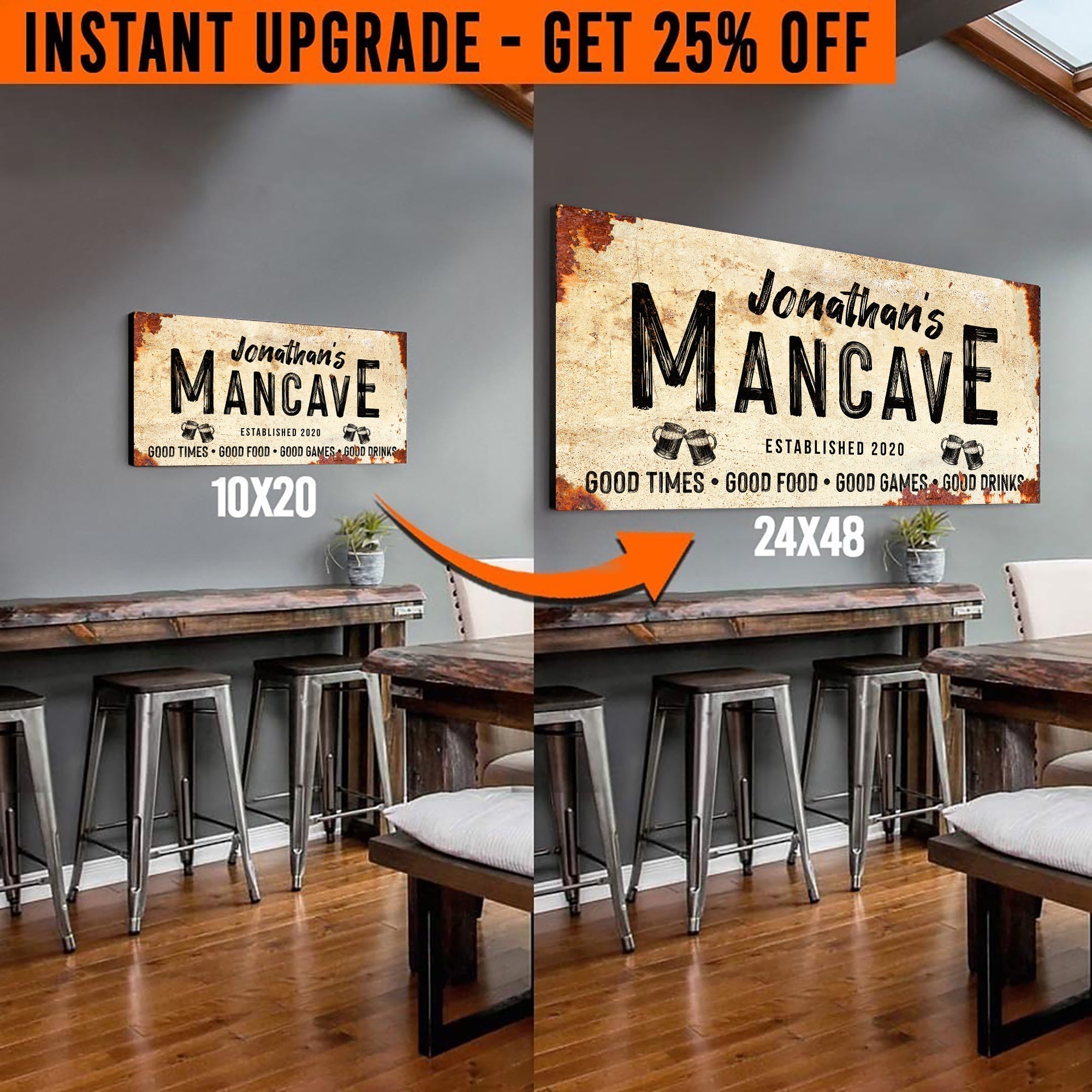 Upgrade Your 20x10 Inches 'Good Times Man Cave Sign' Style 1 Canvas To 24x48 Inches Free Shipping on sale at MyriadMart