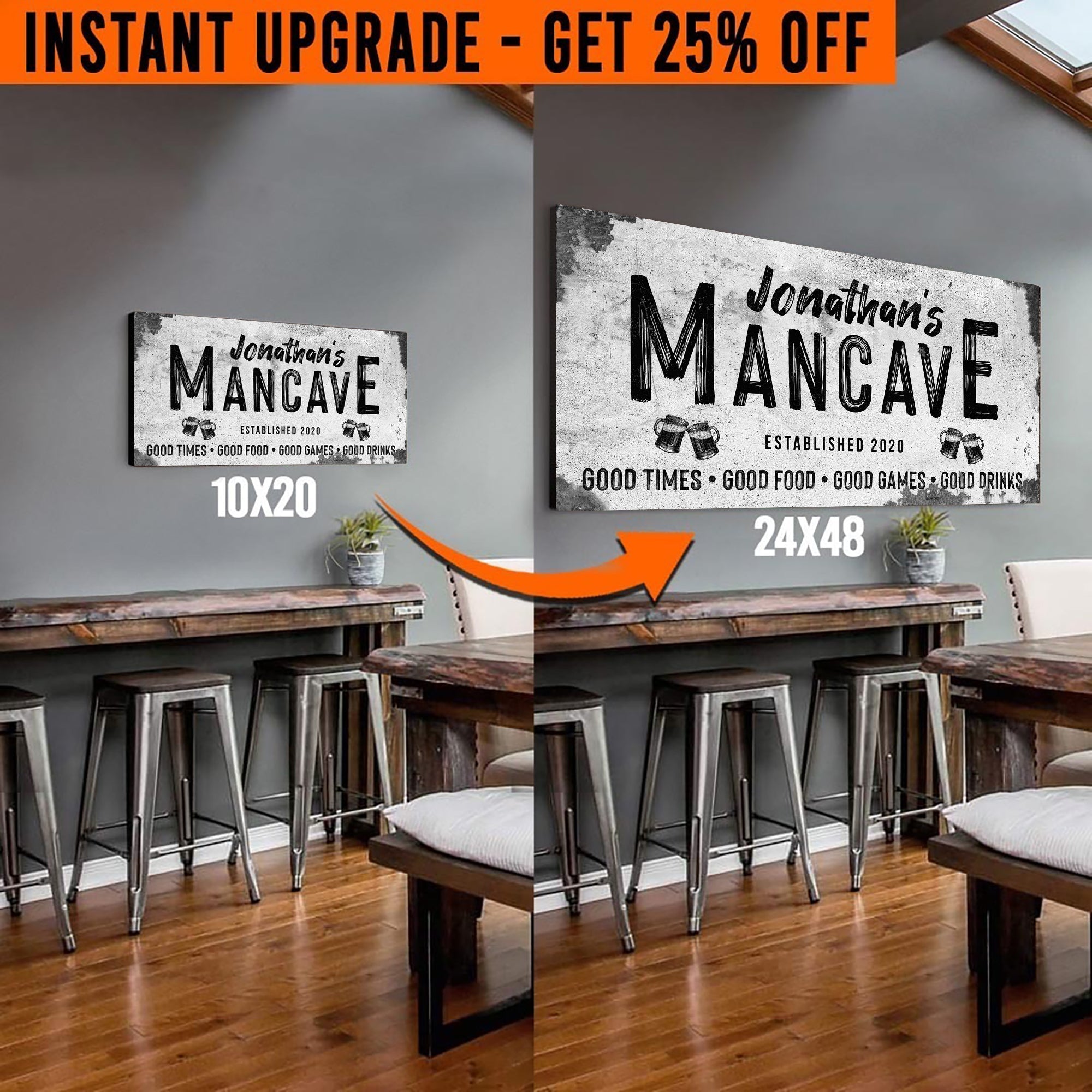 Upgrade Your 20x10 Inches 'Good Times Man Cave Sign' Style 2 Canvas To 24x48 Inches Free Shipping on sale at MyriadMart